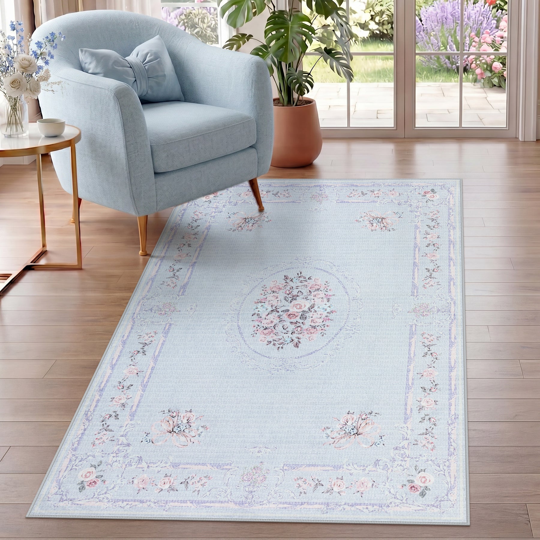3x5 Floral Boho Vintage Area Rug#Color_Blue
