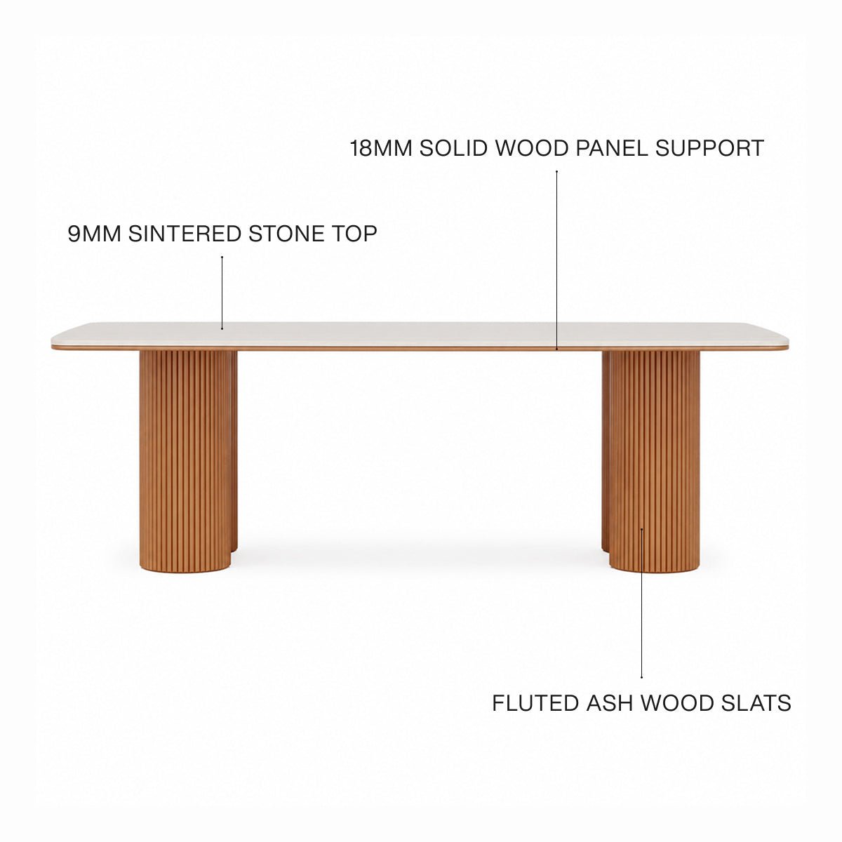 78.74" Beige Travertine Sintered Stone Dining Table With Wooden Legs