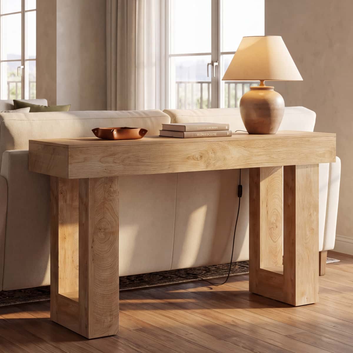 63" Rustic Sofa Table, Chunky Console Table for Entryway