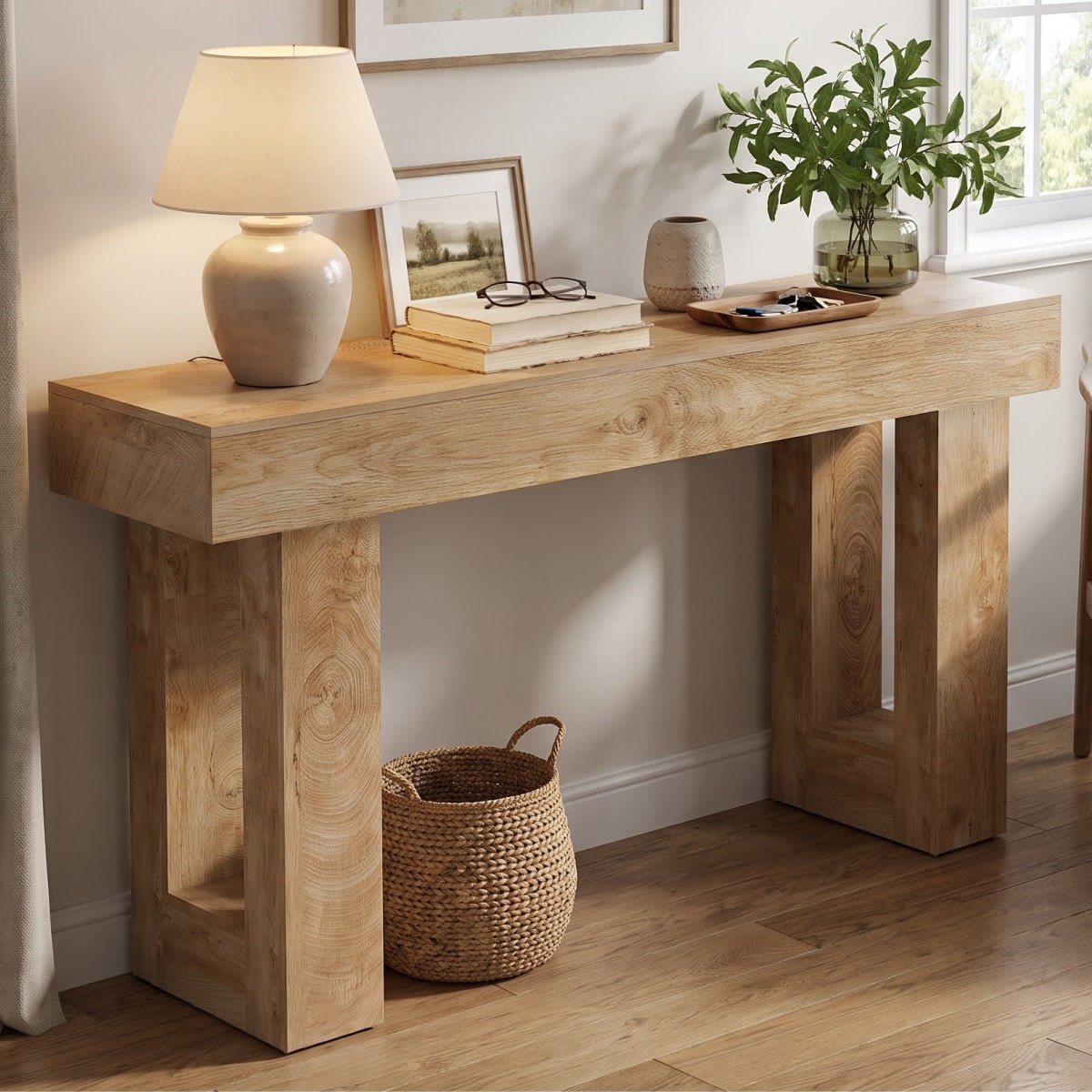 63" Rustic Sofa Table, Chunky Console Table for Entryway