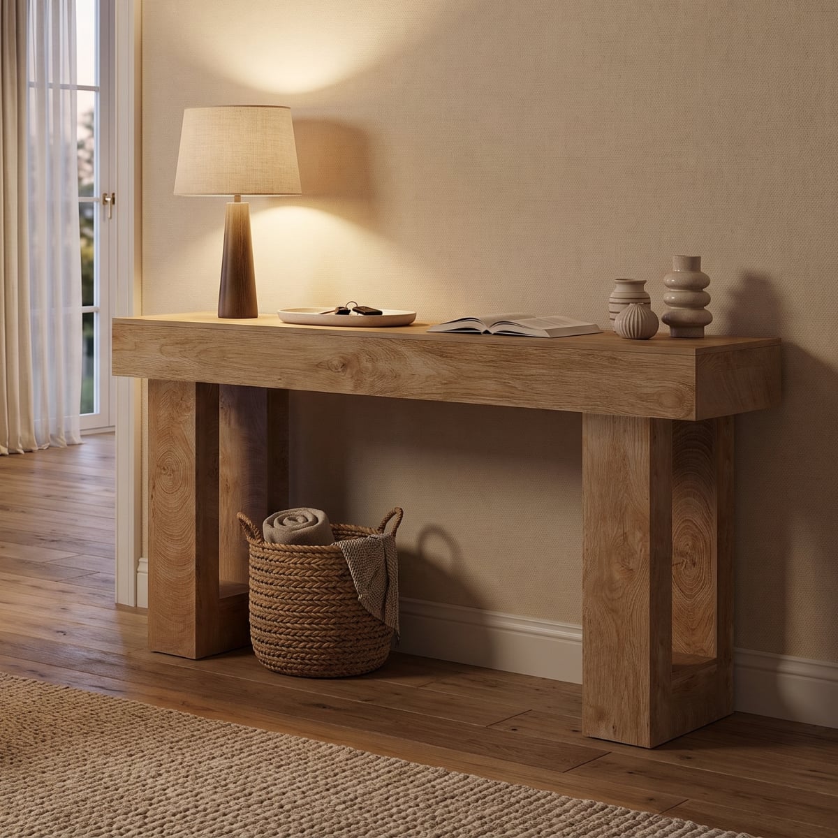 63" Rustic Sofa Table, Chunky Console Table for Entryway