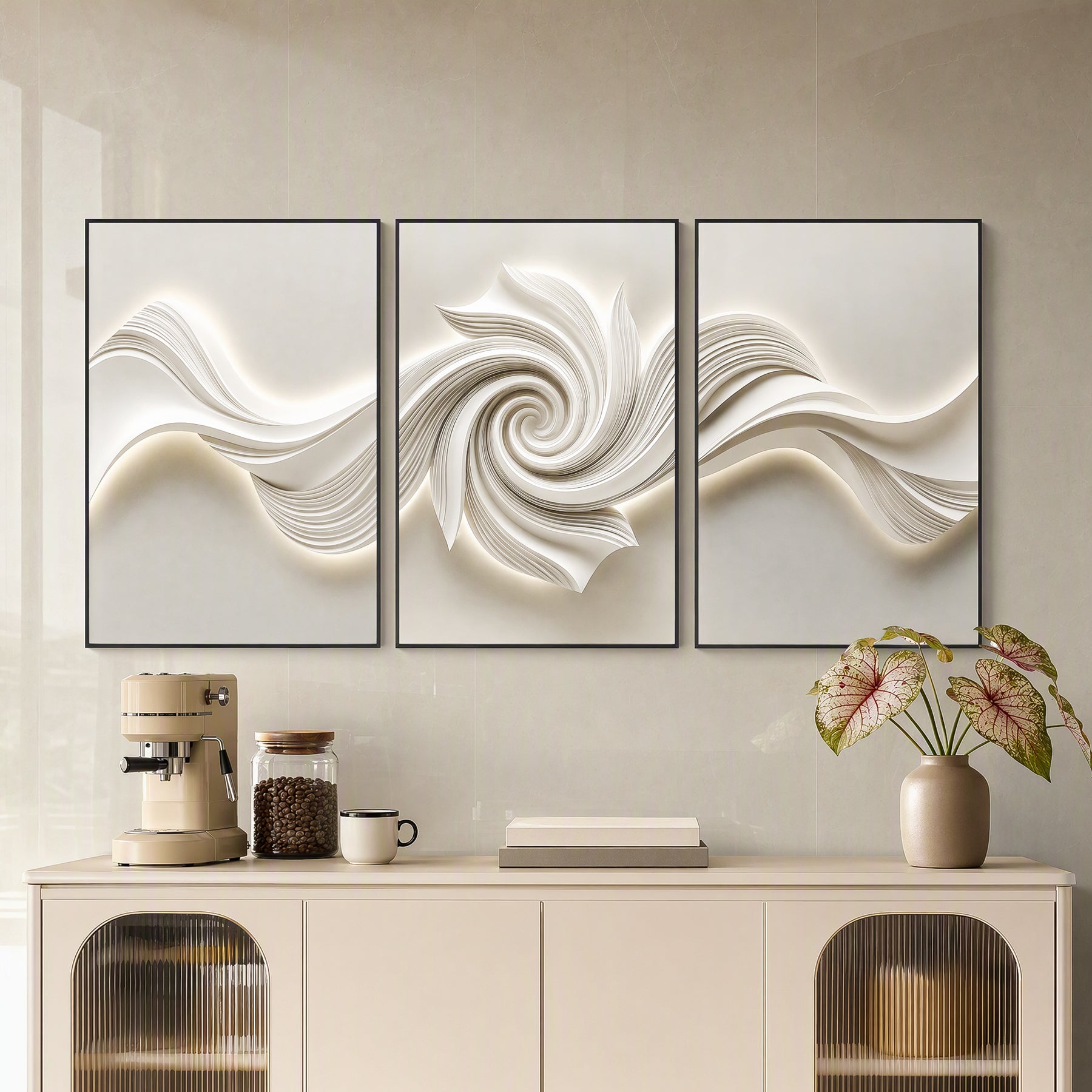 Glossy Crystal Coating Abstract Wall Art Set of 3, Large Textured Canvas Wall Decor with 3D Light Effect for Living Room