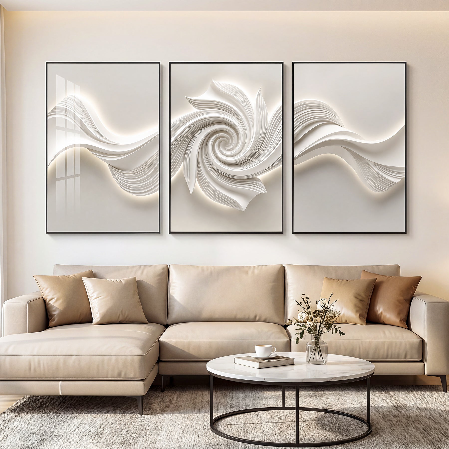 Glossy Crystal Coating Abstract Wall Art Set of 3, Large Textured Canvas Wall Decor with 3D Light Effect for Living Room