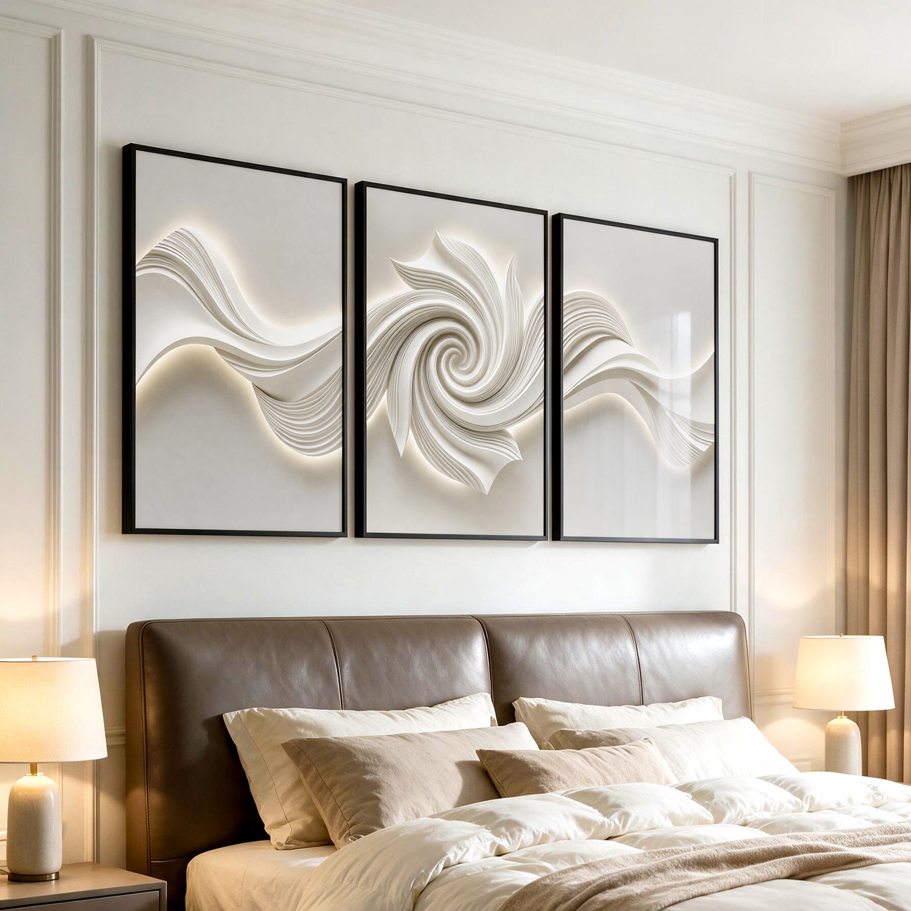 Glossy Crystal Coating Abstract Wall Art Set of 3, Large Textured Canvas Wall Decor with 3D Light Effect for Living Room