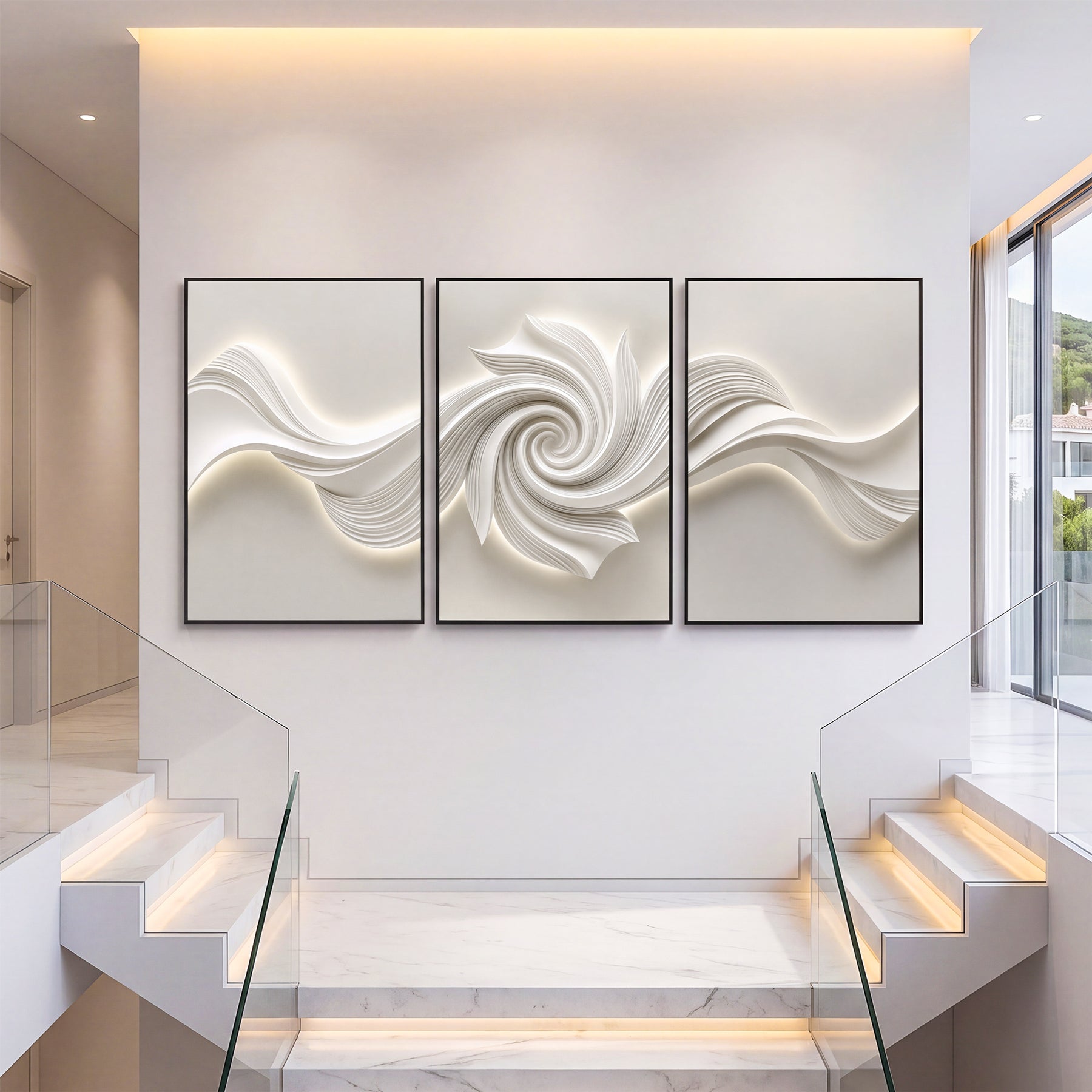 Glossy Crystal Coating Abstract Wall Art Set of 3, Large Textured Canvas Wall Decor with 3D Light Effect for Living Room