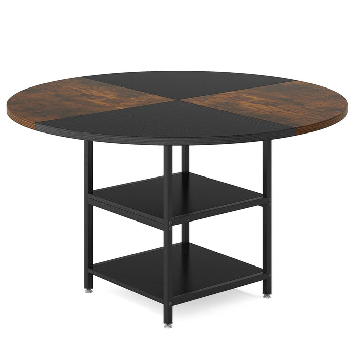 Round Dining Table, 47" Kitchen Dinner Table with Storage Shelf Tribesigns