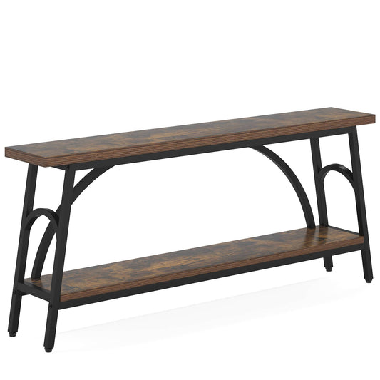 Console Table, 70.8” Sofa Tables Entryway Table with 2 Tier Wood Shelves Tribesigns