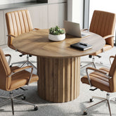 47" Round Conference Table for 4-6, Modern Rustic Meeting Table with Sturdy Base 3