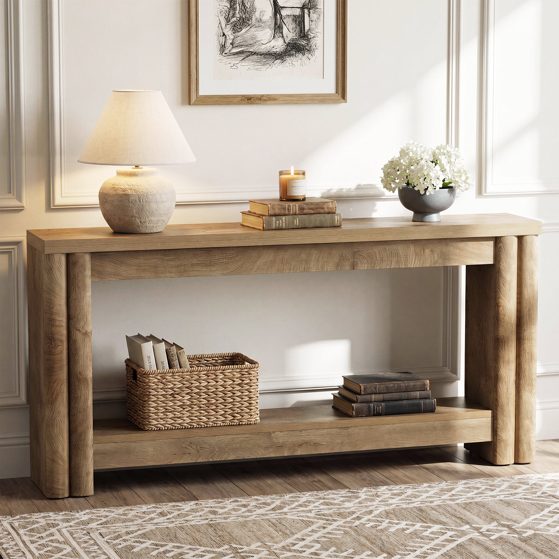 71" Console Table, 2-Tier Farmhouse Sofa Entryway Table for Hallway, Living Room