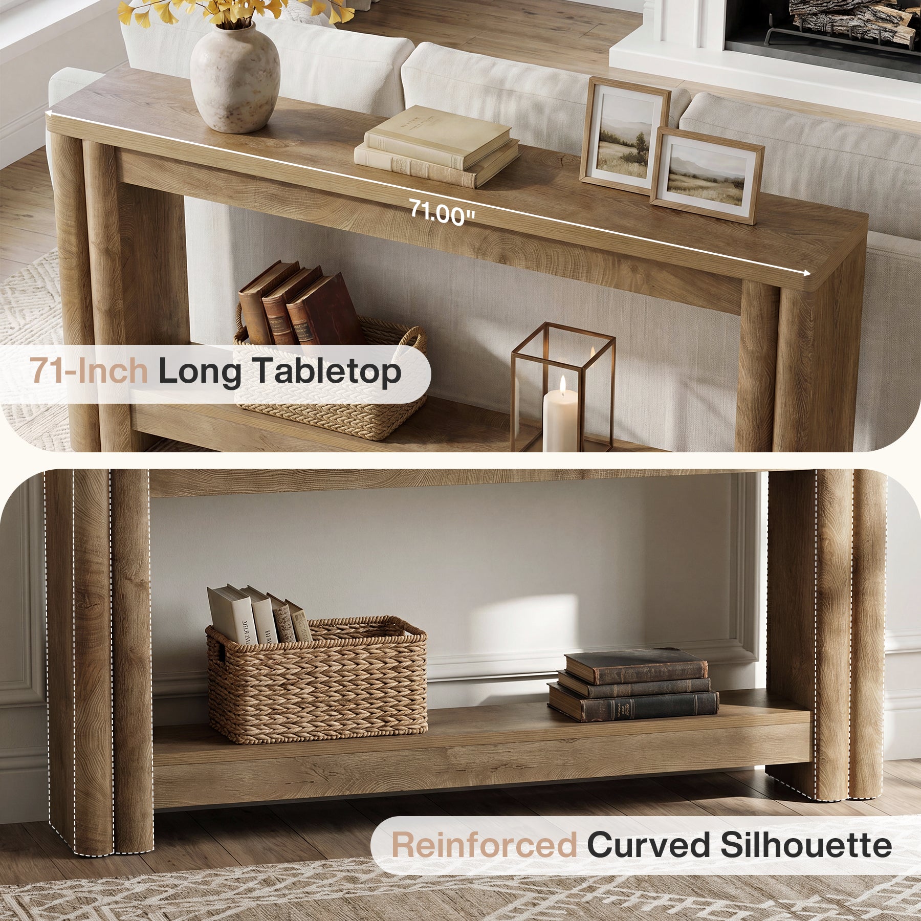71" Console Table, 2-Tier Farmhouse Sofa Entryway Table for Hallway, Living Room