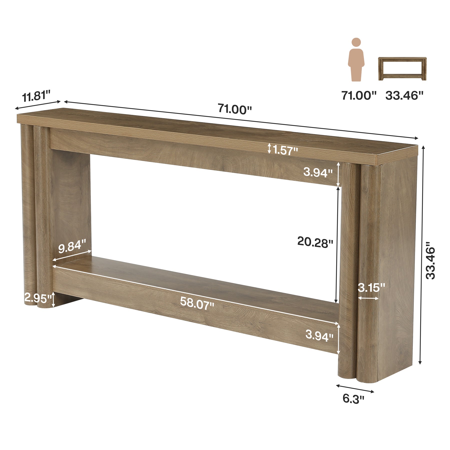71" Console Table, 2-Tier Farmhouse Sofa Entryway Table for Hallway, Living Room