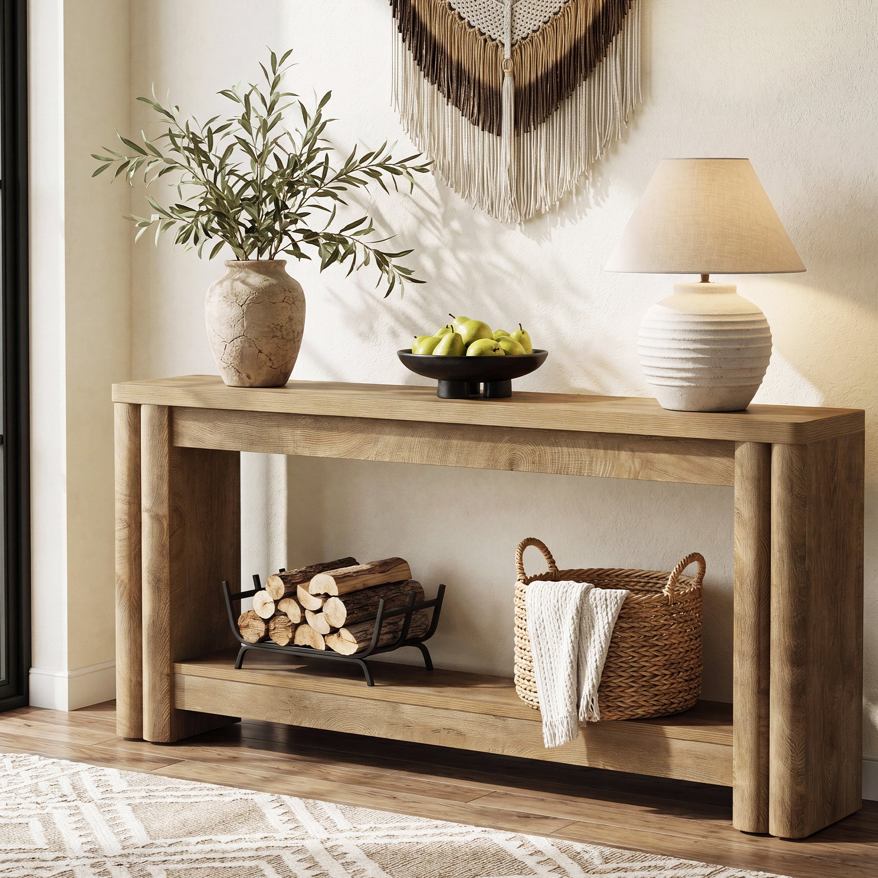 71" Console Table, 2-Tier Farmhouse Sofa Entryway Table for Hallway, Living Room