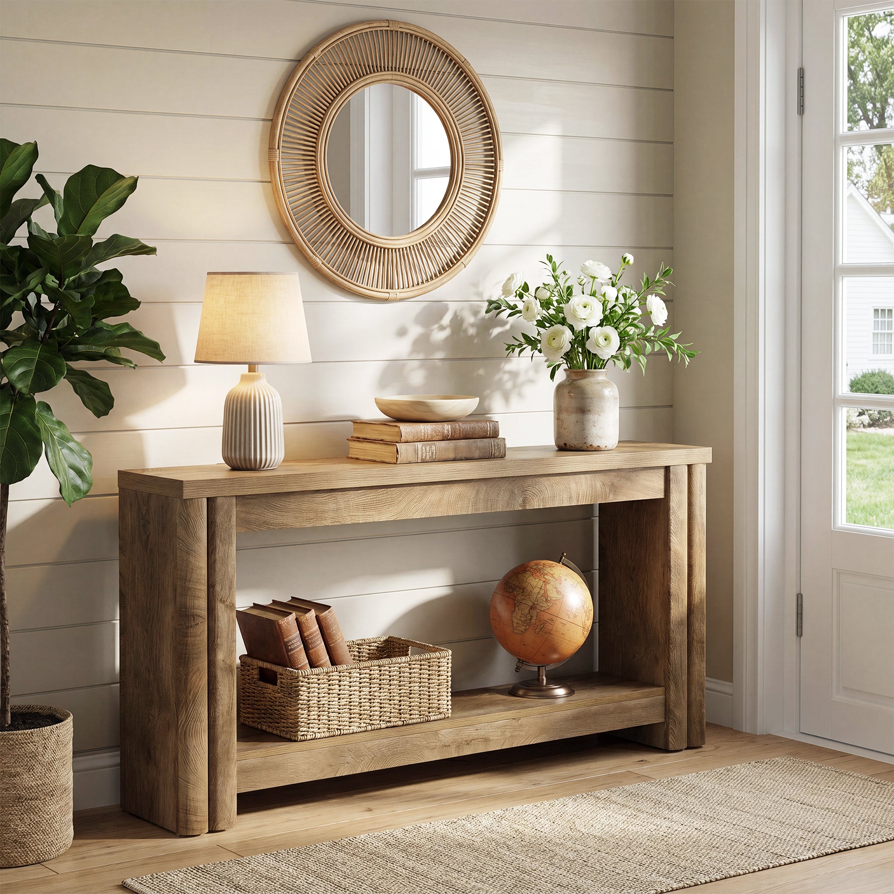71" Console Table, 2-Tier Farmhouse Sofa Entryway Table for Hallway, Living Room
