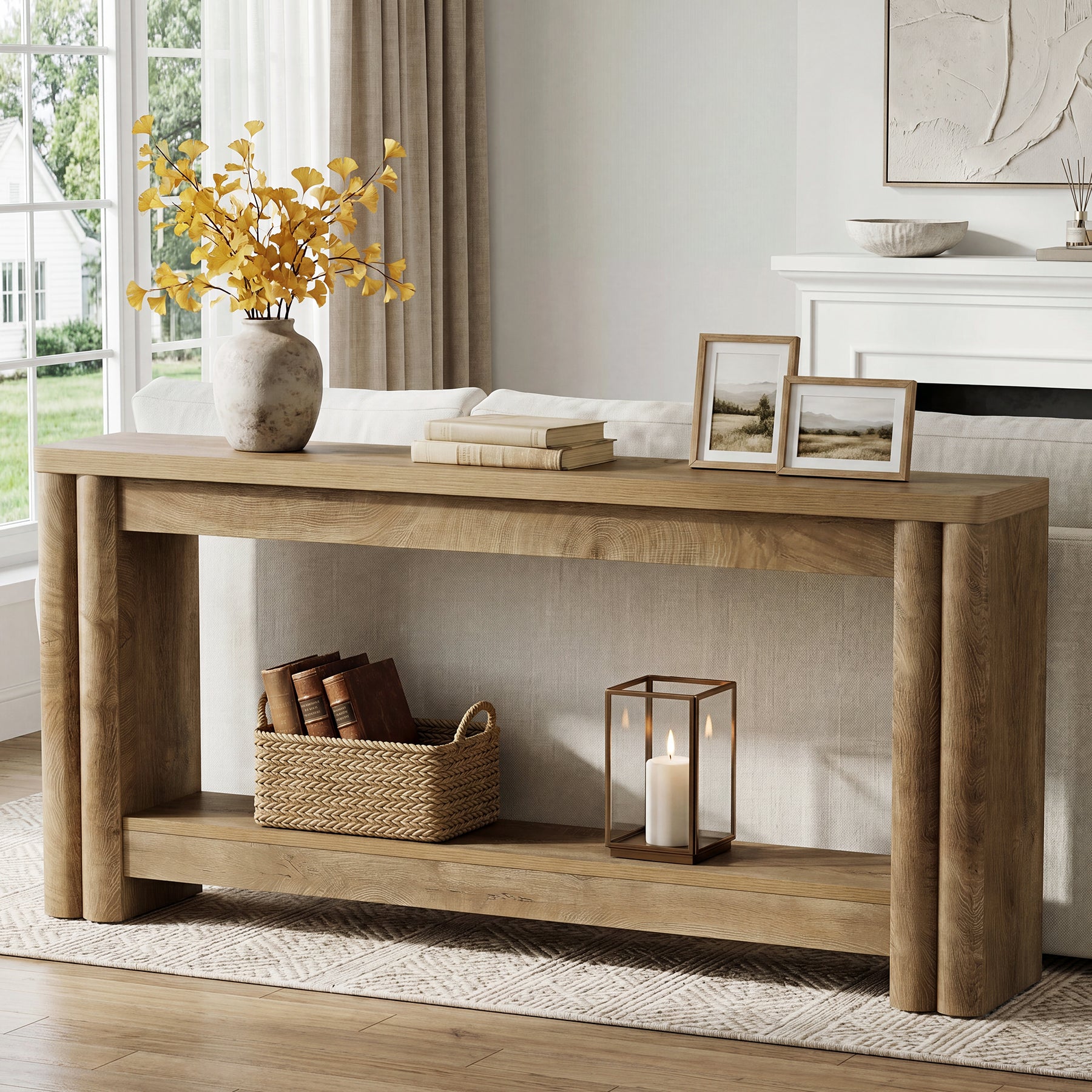 71" Console Table, 2-Tier Farmhouse Sofa Entryway Table for Hallway, Living Room