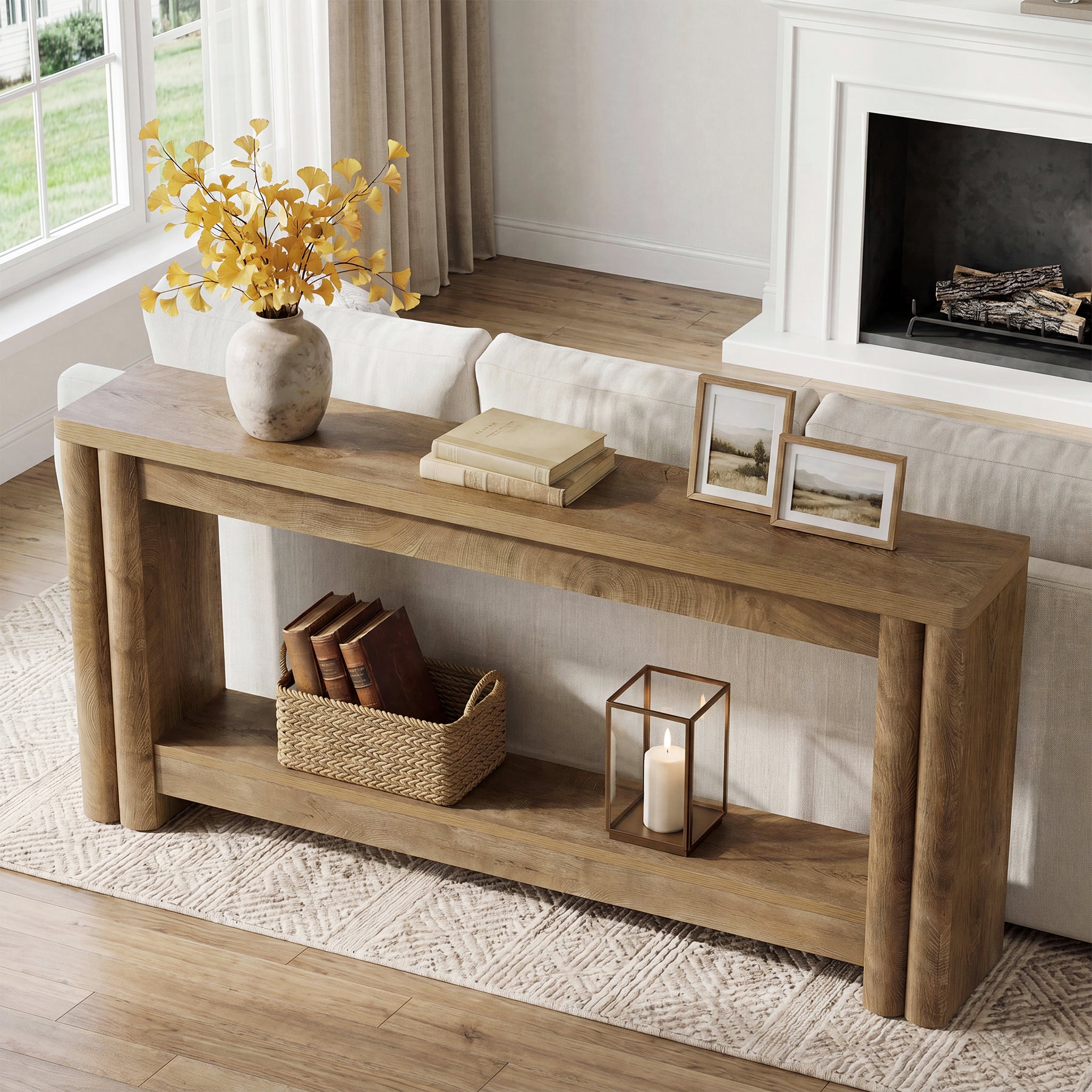 71" Console Table, 2-Tier Farmhouse Sofa Entryway Table for Hallway, Living Room