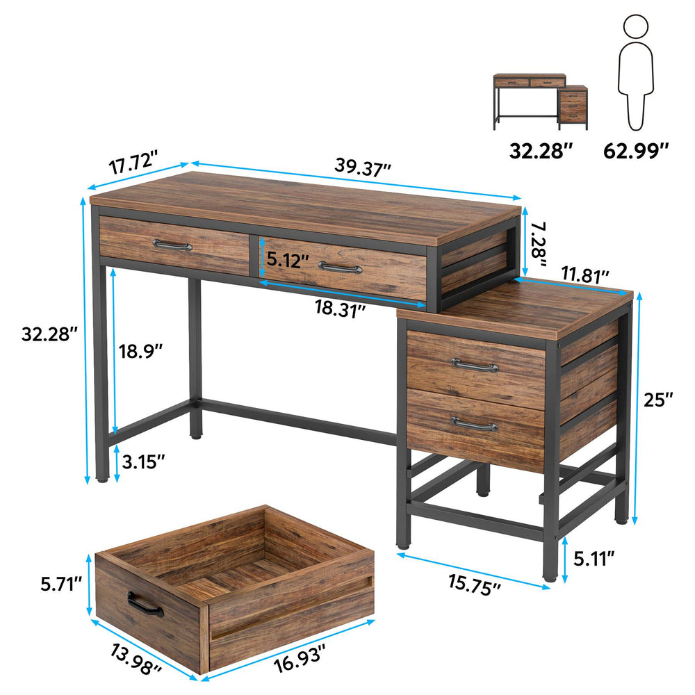 Tribesigns 51‘’ Vintage Computer Desk with Drawers-Tribesigns