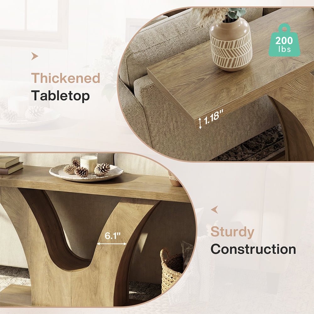 63" Farmhouse Console Table with 2-Tier Storage, Narrow Sofa Table with Curved U-Shape Base
