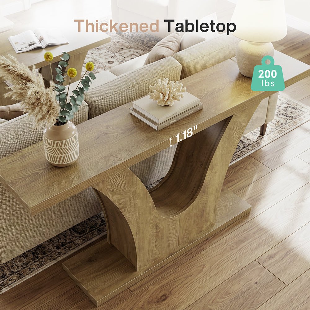 63" Farmhouse Console Table with 2-Tier Storage, Narrow Sofa Table with Curved U-Shape Base