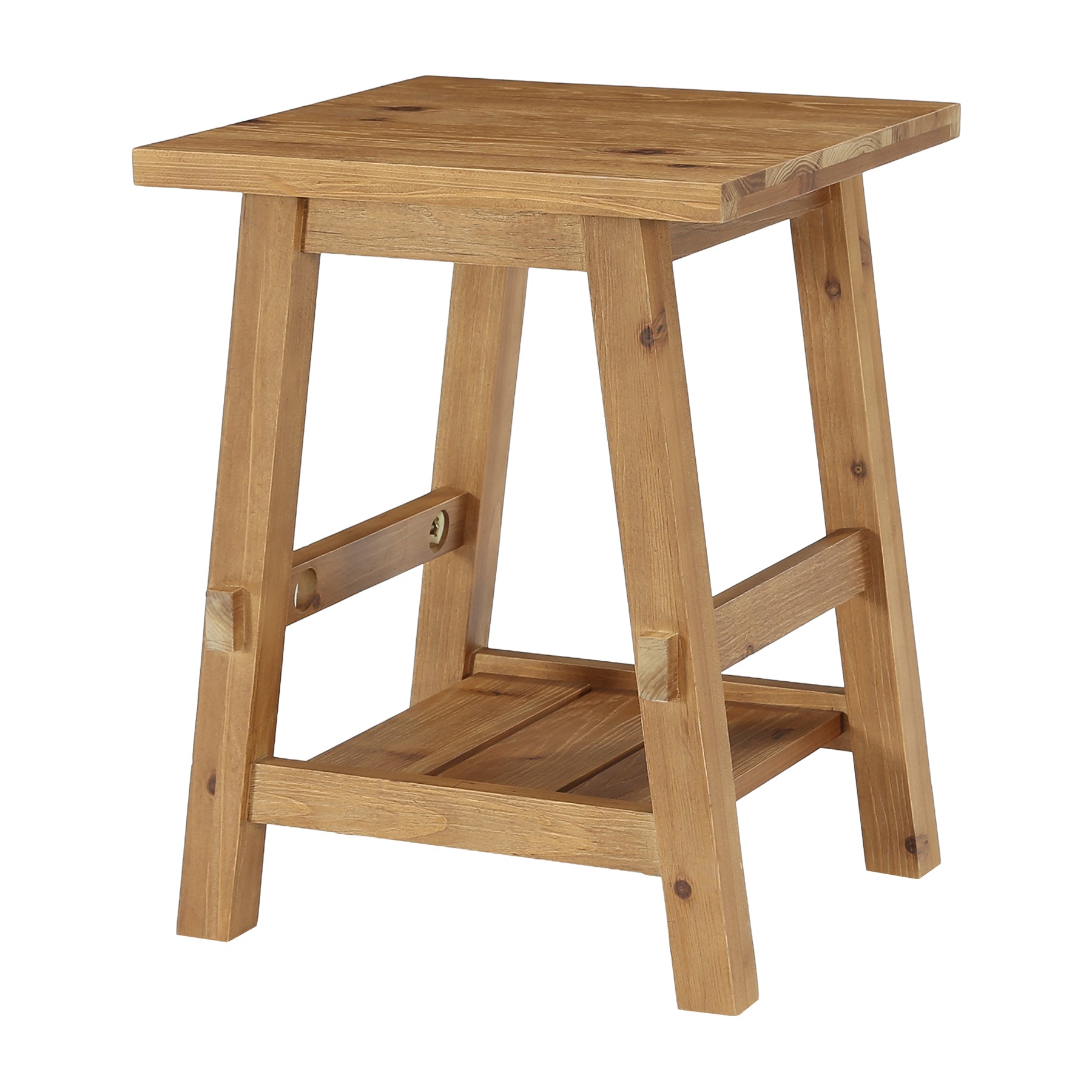 Solid Wood End Table with Storage Shelf, Farmhouse Square Side Table for Small Spaces