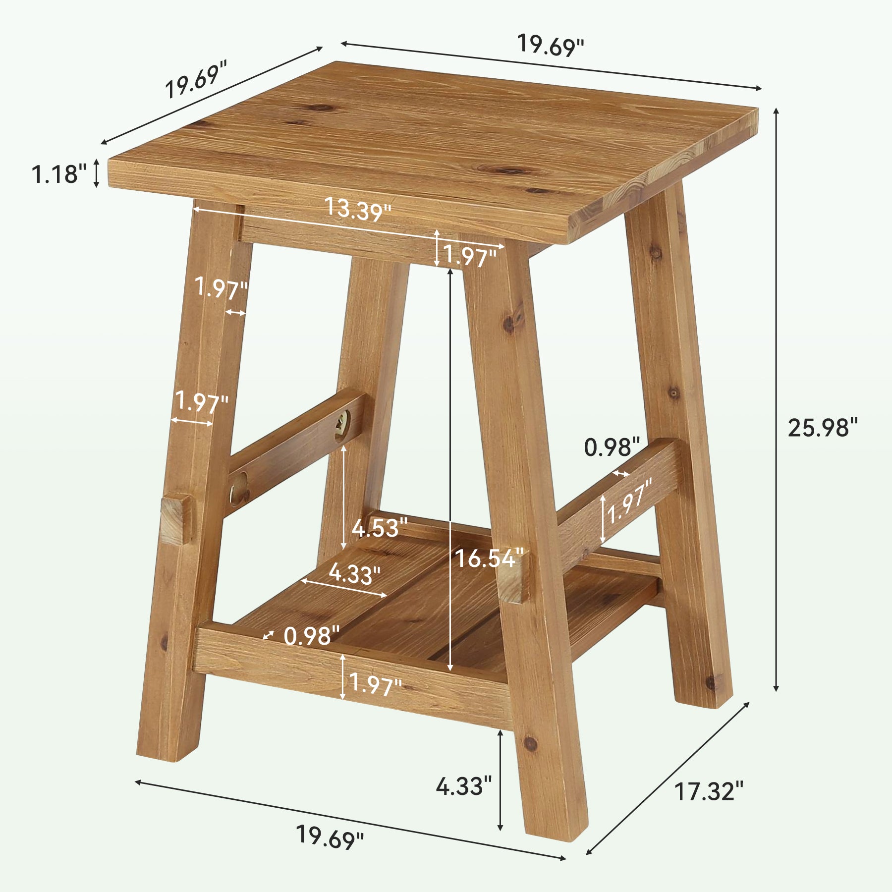 Solid Wood End Table with Storage Shelf, Farmhouse Square Side Table for Small Spaces