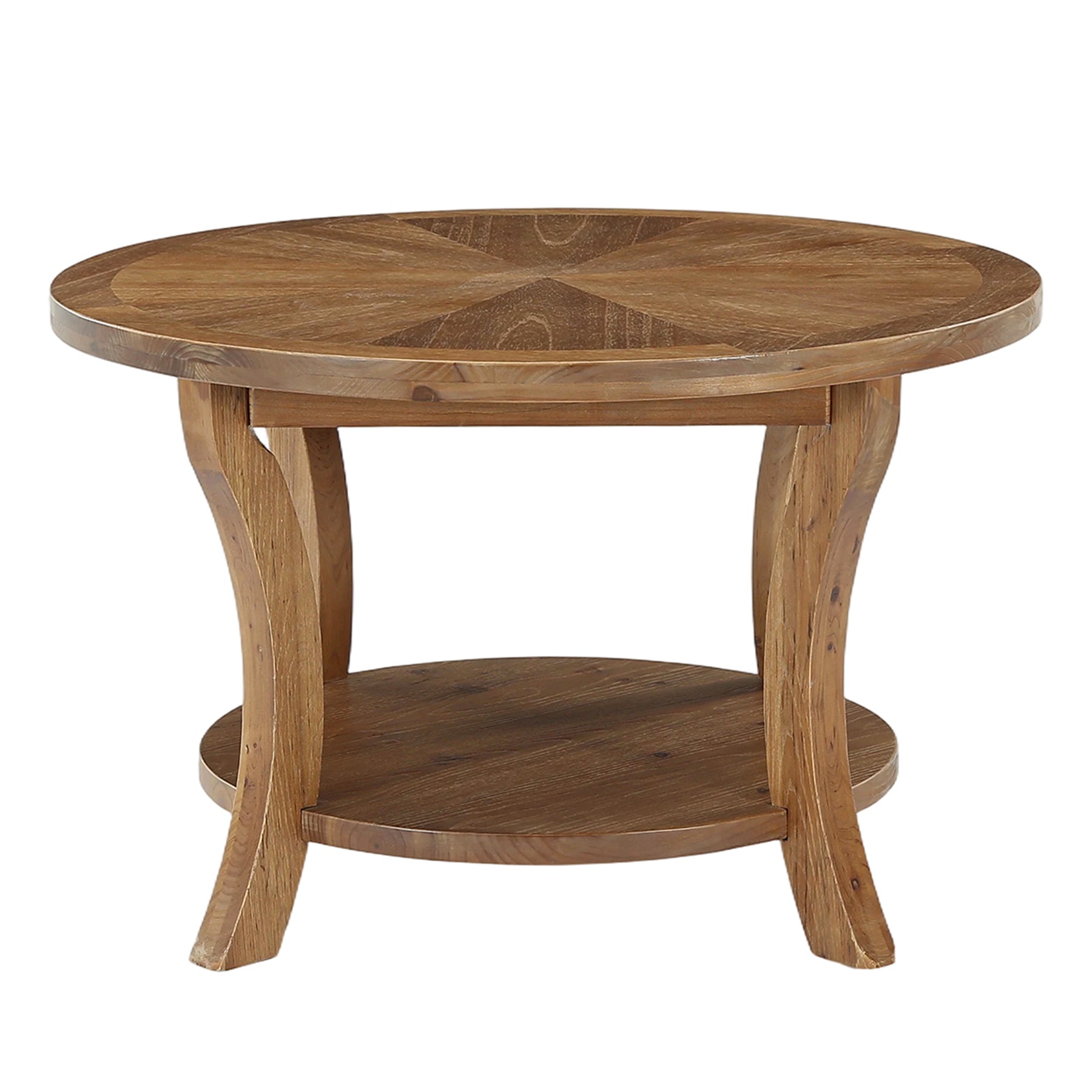 31.5" Round Coffee Table with Storage Shelf, Farmhouse Wooden Center Table for Living Room