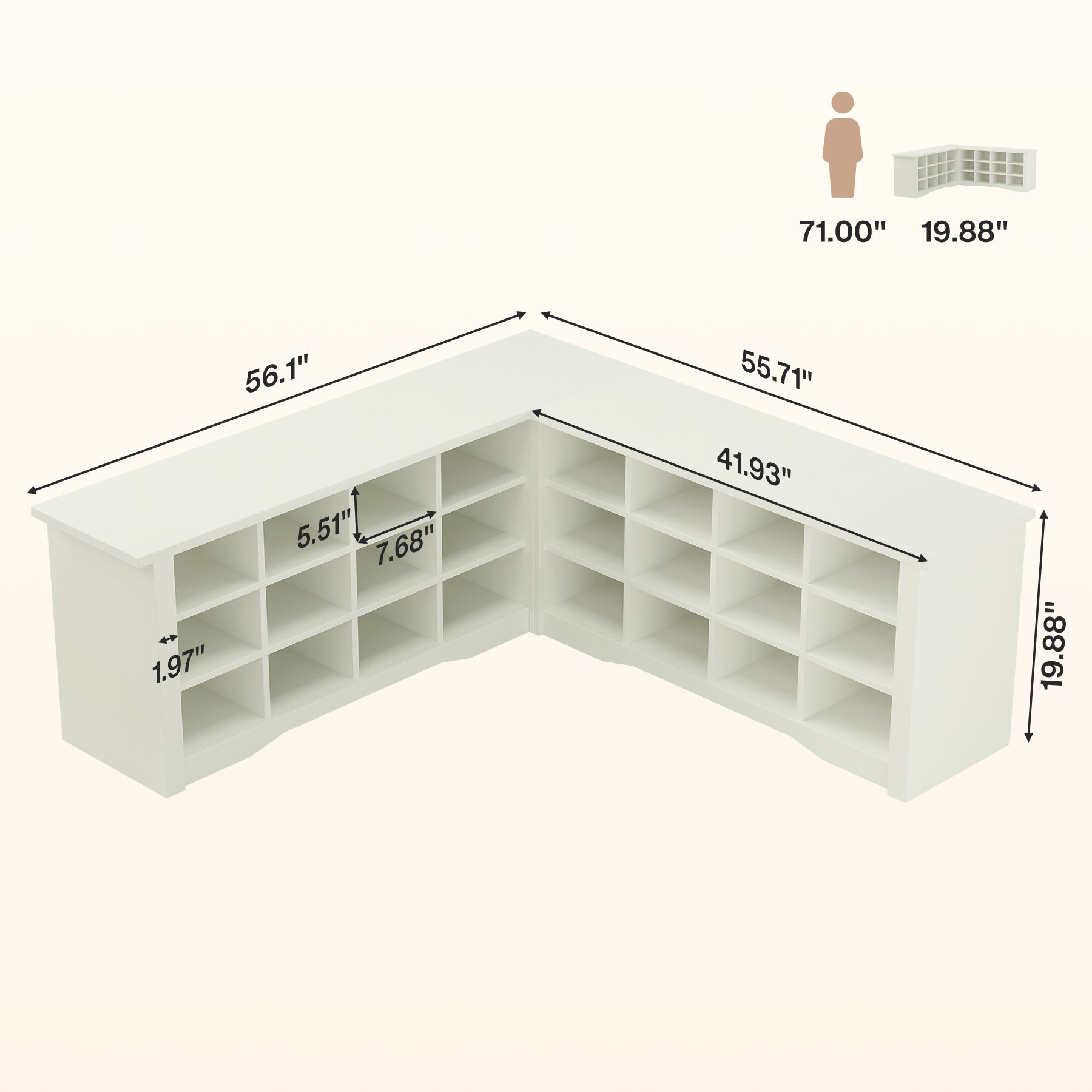 L-Shaped Shoe Rack Bench with Storage, Corner Bench with Open Cubbies for Entryway