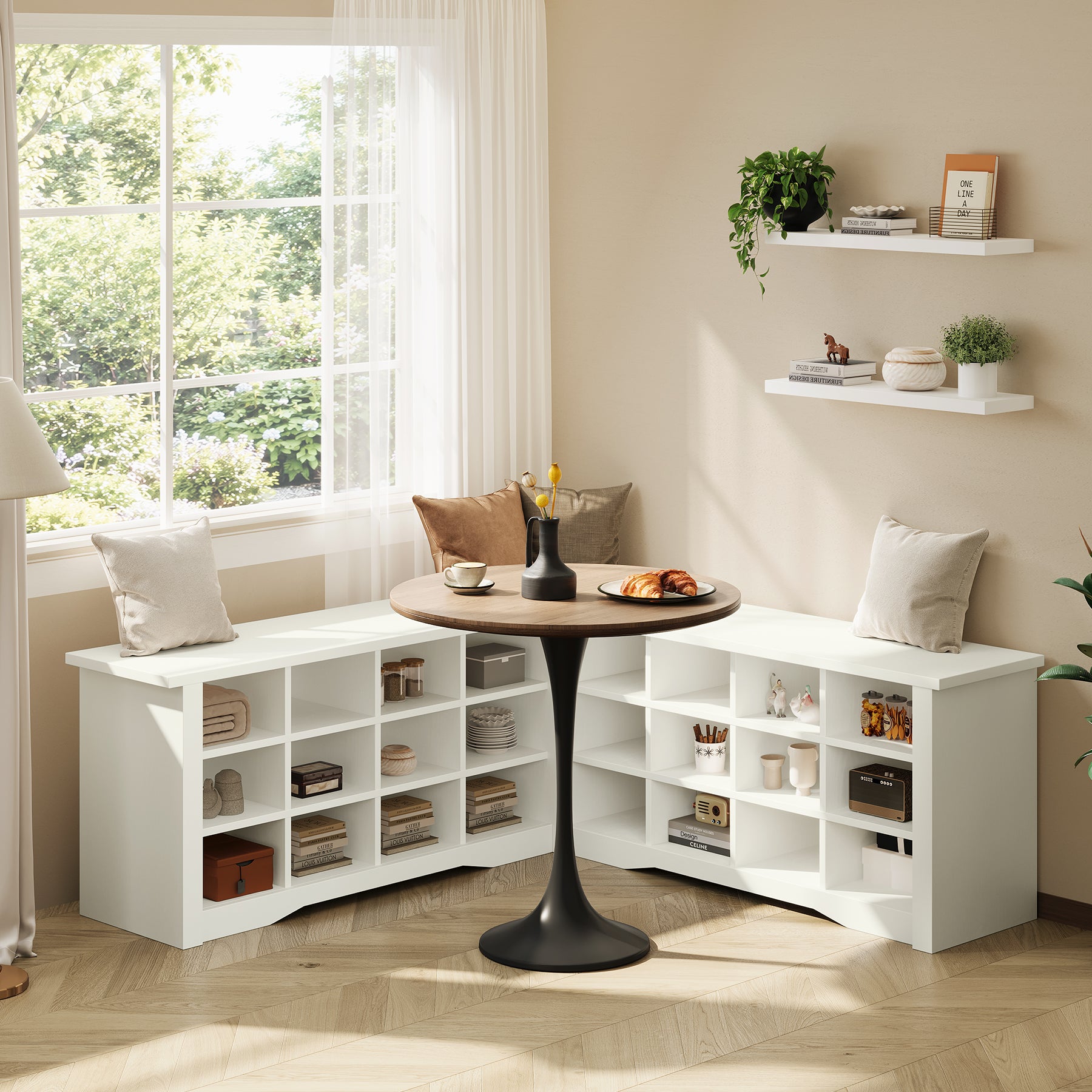 L-Shaped Shoe Rack Bench with Storage, Corner Bench with Open Cubbies for Entryway