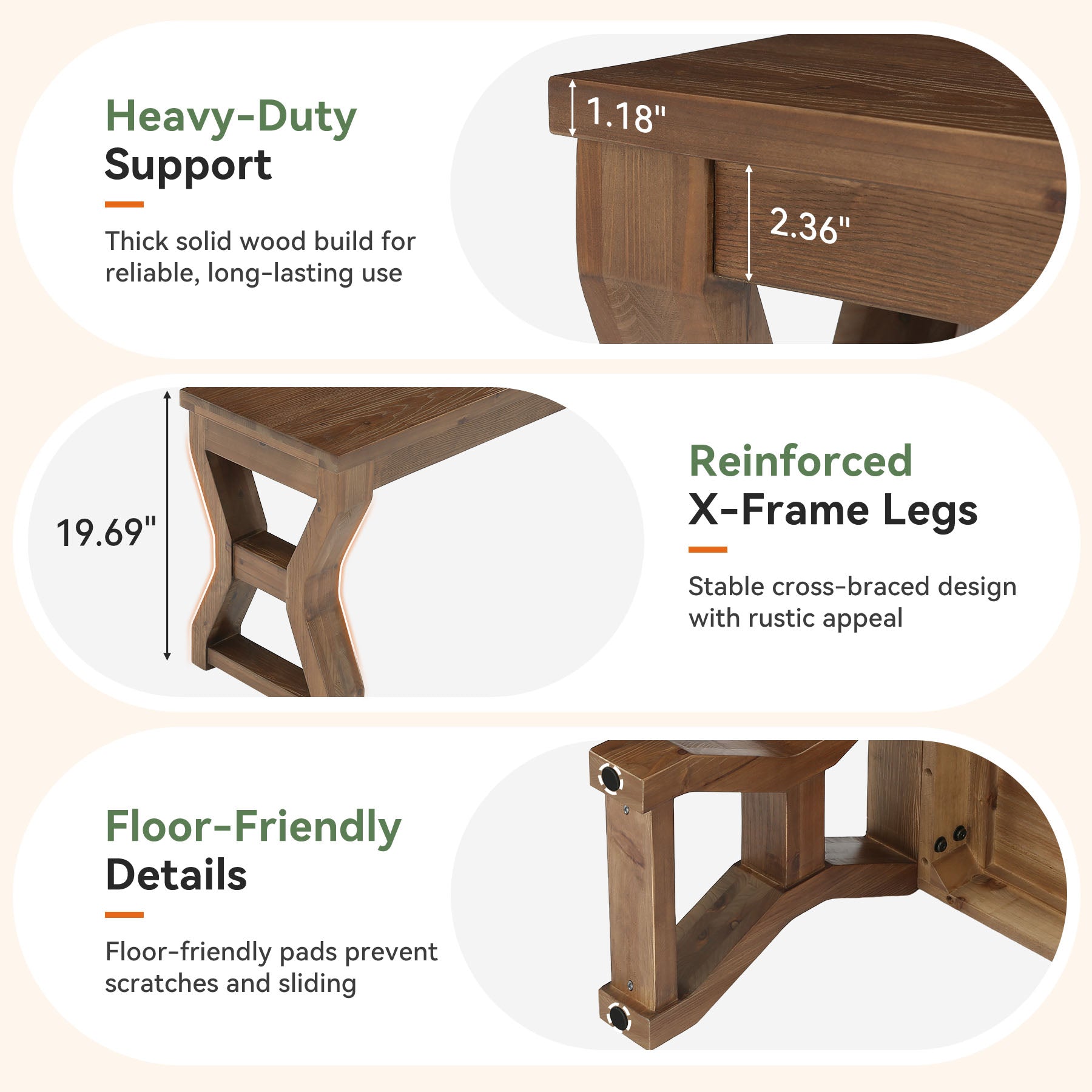 55" Solid Wood Entryway Bench, Farmhouse Shoe Bench with X-Cross Legs
