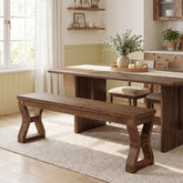 55" Wood Dining Bench, Narrow Kitchen Bench Seat with Sturdy X-Cross Legs 3