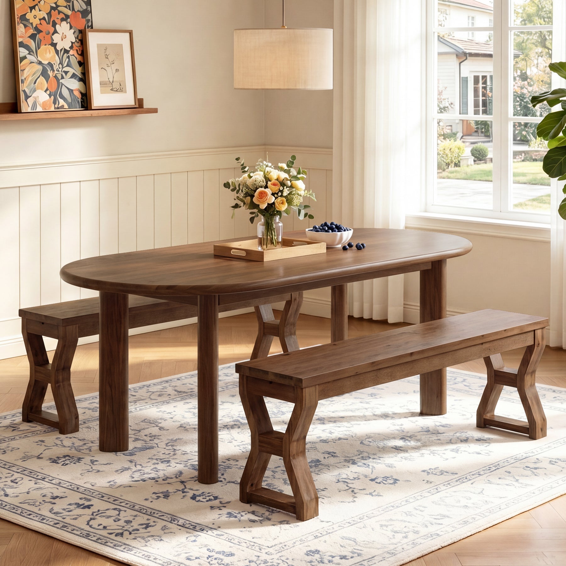 55" Wood Dining Bench, Narrow Kitchen Bench Seat with Sturdy X-Cross Legs