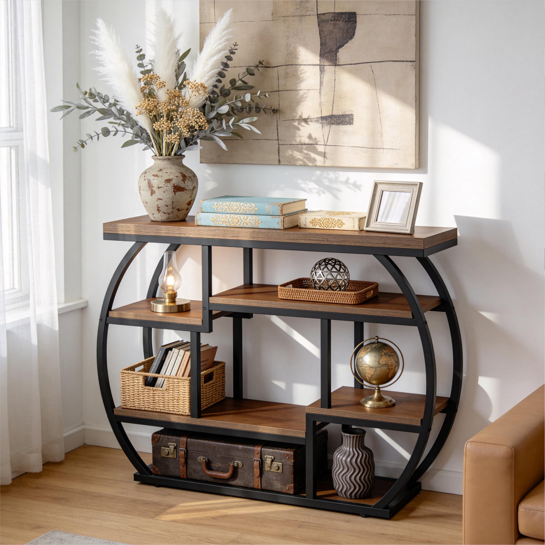 6-Tier Console Table, 39.4" Sofa Entryway Table with Shelves for Hallway