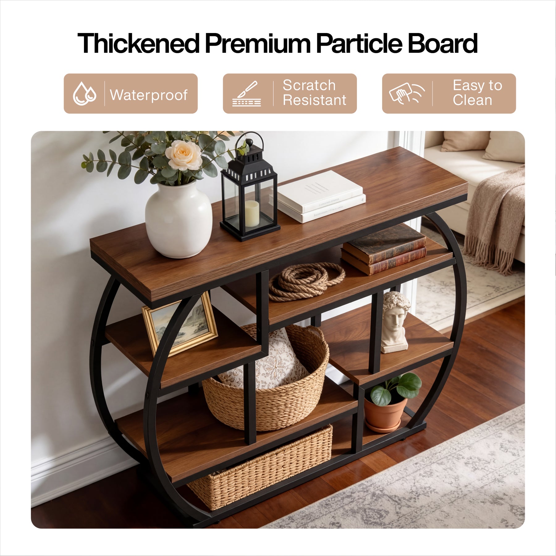 6-Tier Console Table, 39.4" Sofa Entryway Table with Shelves for Hallway