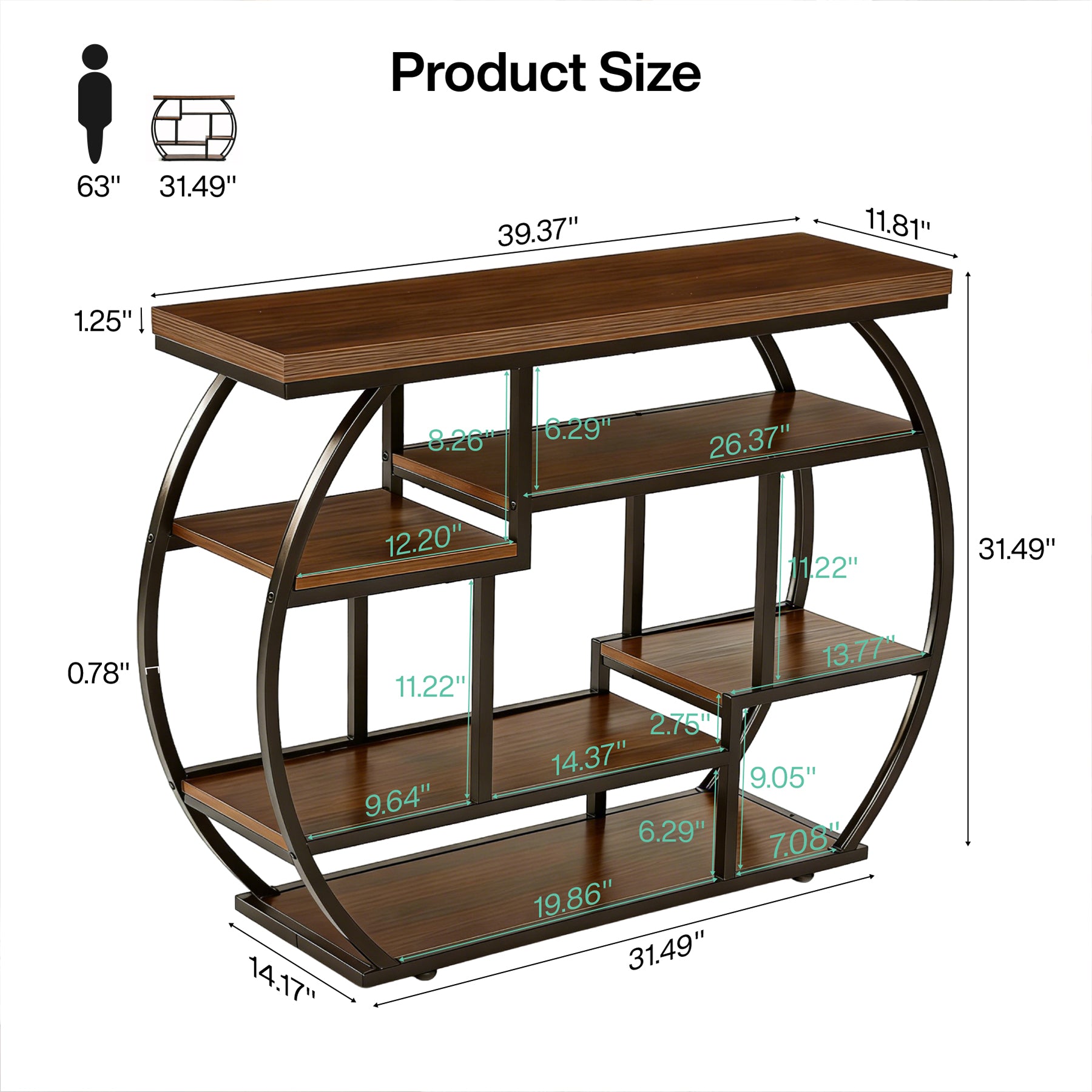 6-Tier Console Table, 39.4" Sofa Entryway Table with Shelves for Hallway
