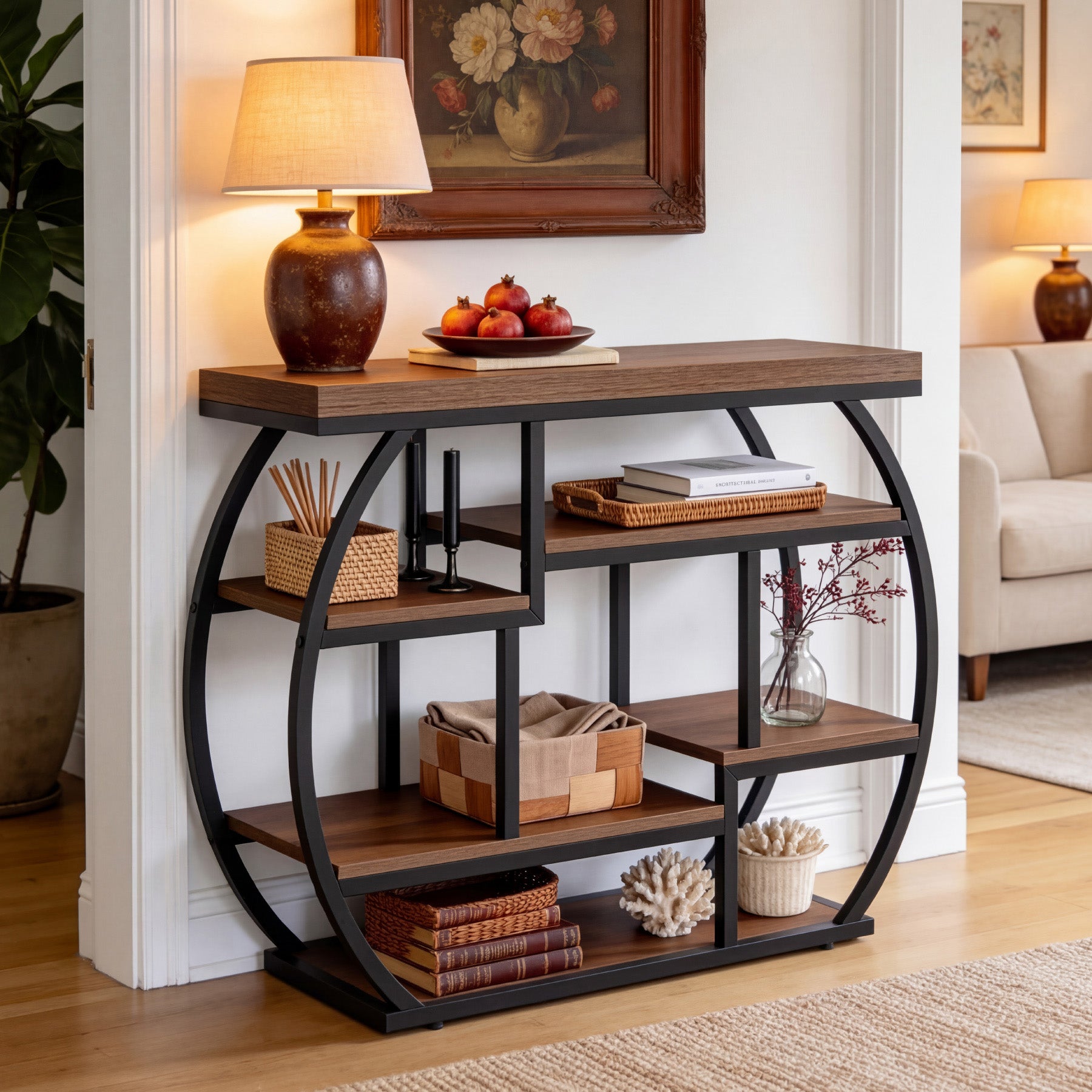 6-Tier Console Table, 39.4" Sofa Entryway Table with Shelves for Hallway