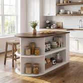 63" Oval Kitchen Island with Storage, Two-Tone Arch Design Bar Table, Prep Table 3