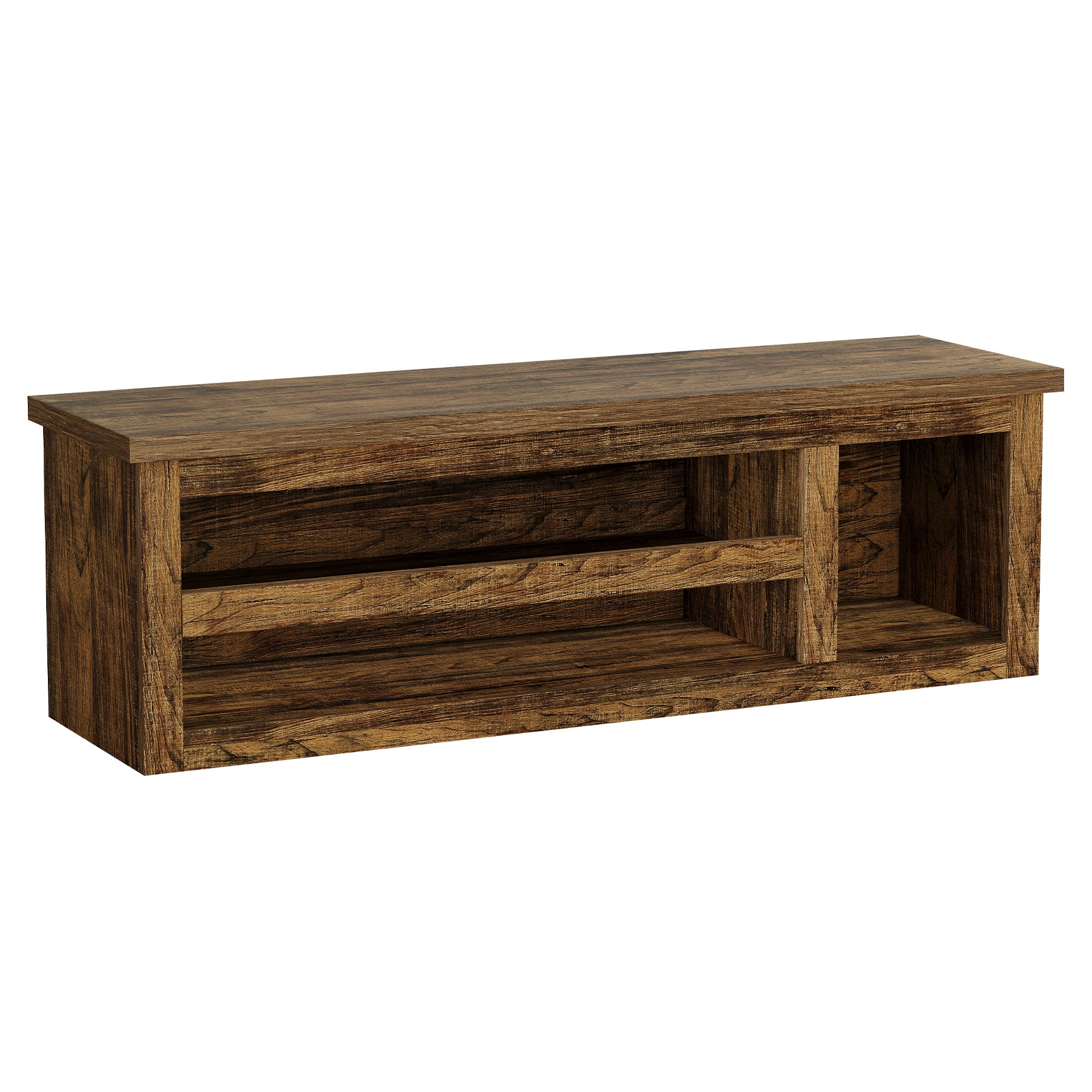 3-Tier Shoe Storage Bench,  63" Farmhouse Entryway Bench with Full Back Panel