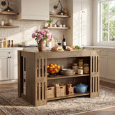 55" Kitchen Island, 3-Tier Farmhouse Stationary Center Island Table with Spacious Worktop 3