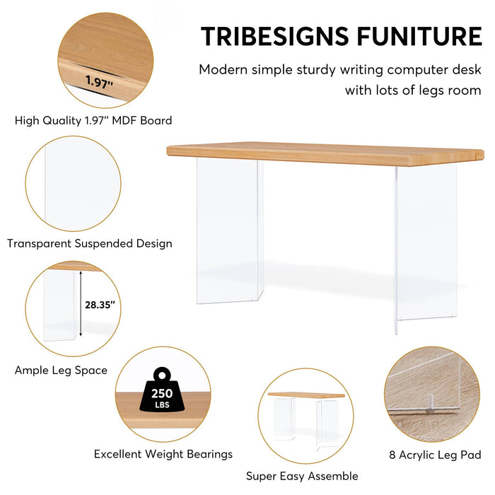 Tribesigns Tribesigns Computer Desk, 55" Modern Study Writing Table with Acrylic Legs