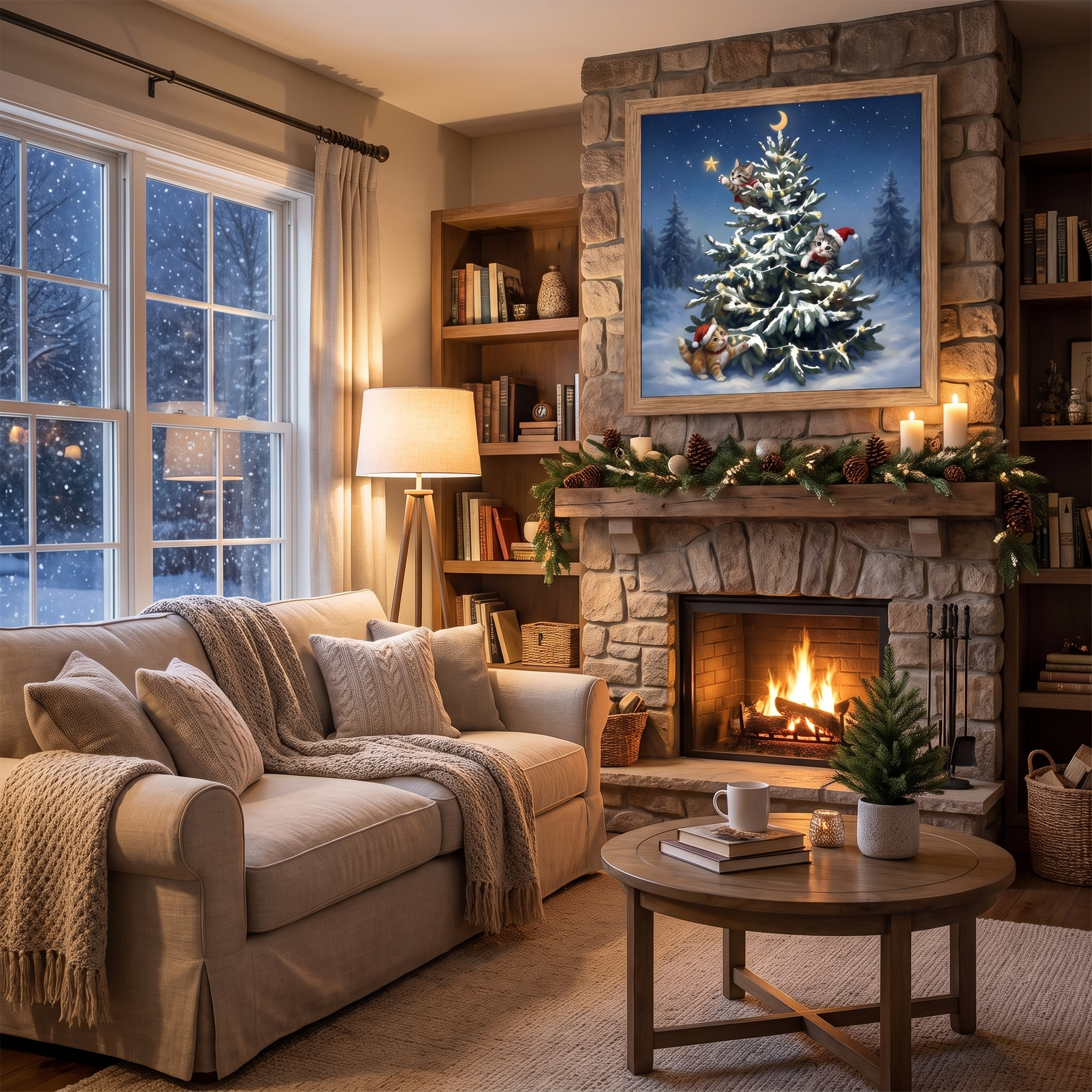 24x24 Inch Christmas Tree Wall Art, Large Framed Canvas with Crystal Coating, Modern Living Room