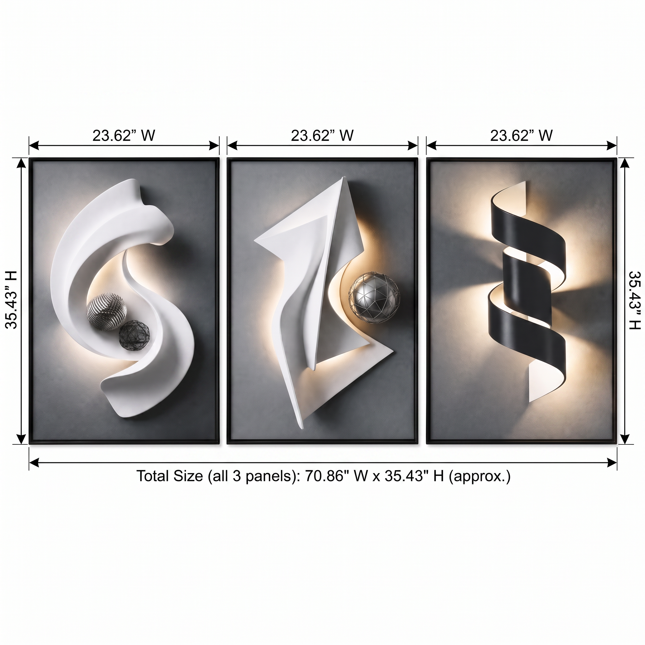 Architectural Crystal Coating Wall Art Set of 3, Large Geometric Canvas Wall Decor for Living Room