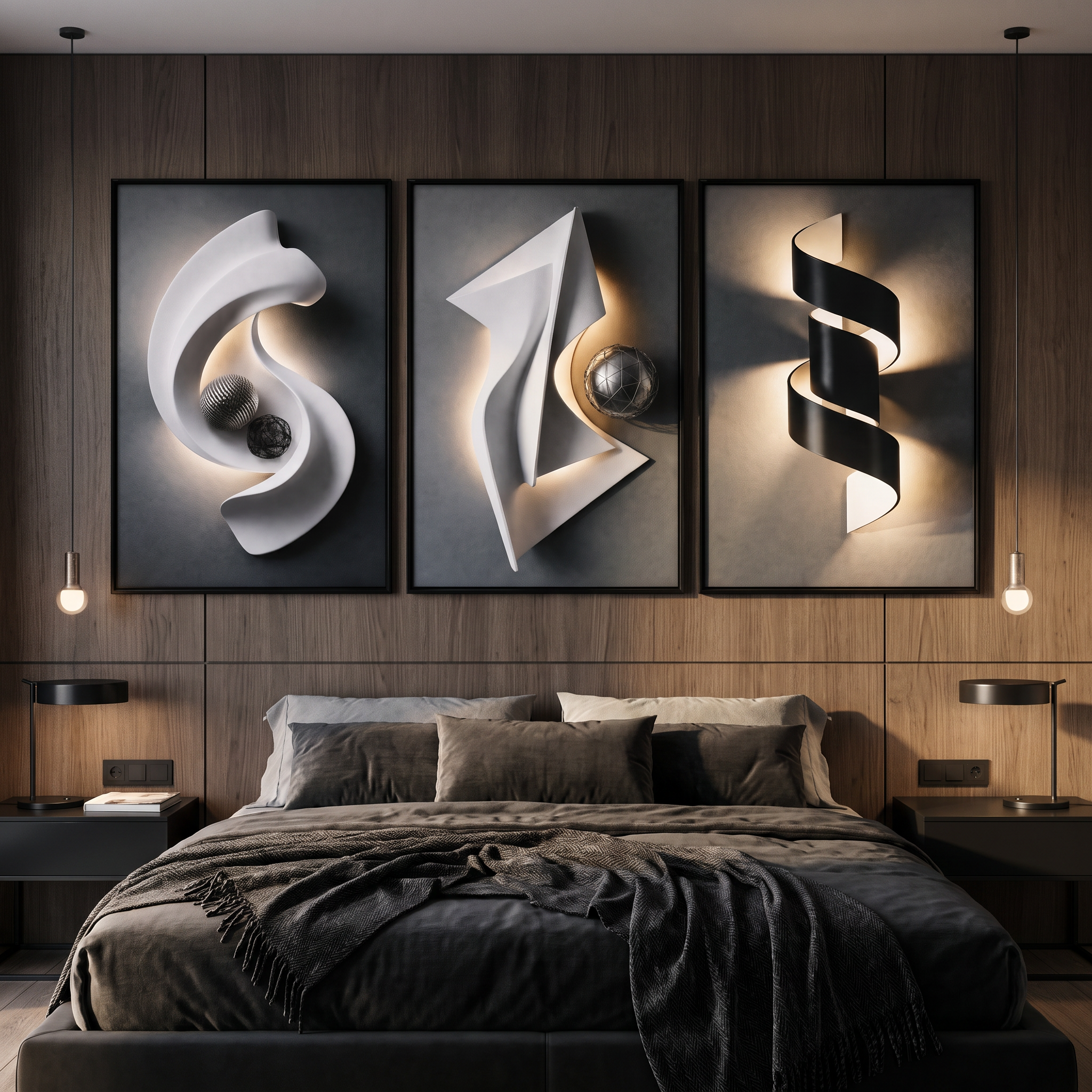 Architectural Crystal Coating Wall Art Set of 3, Large Geometric Canvas Wall Decor for Living Room