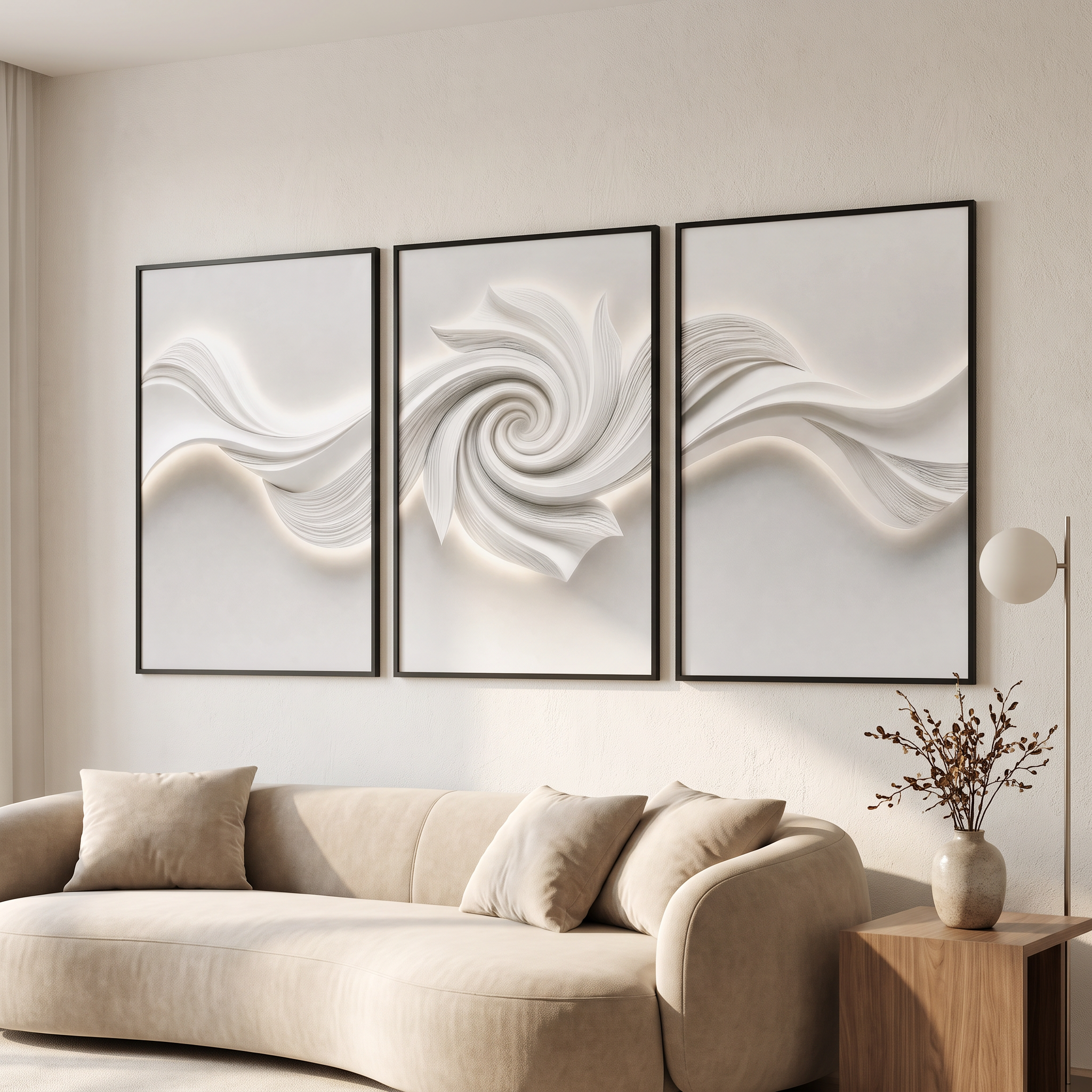 Glossy Crystal Coating Abstract Wall Art Set of 3, Large Textured Canvas Wall Decor with 3D Light Effect for Living Room