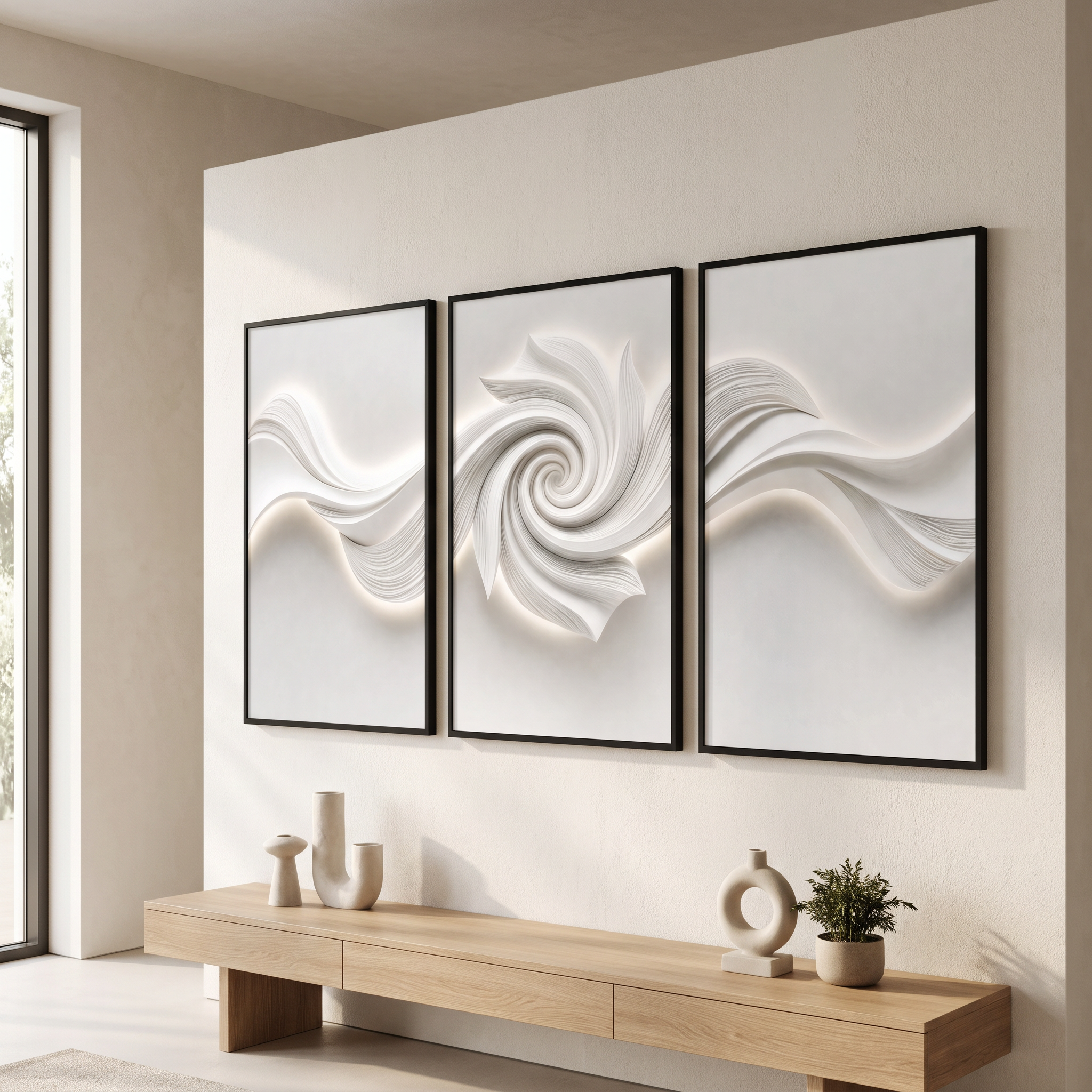 Glossy Crystal Coating Abstract Wall Art Set of 3, Large Textured Canvas Wall Decor with 3D Light Effect for Living Room