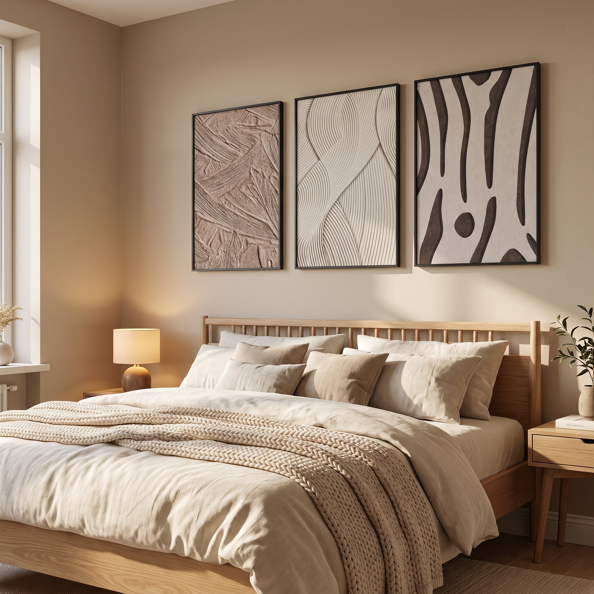 Sandstone Textured Wall Art Set of 3, Large Canvas Wall Decor with Modern Minimalist Design