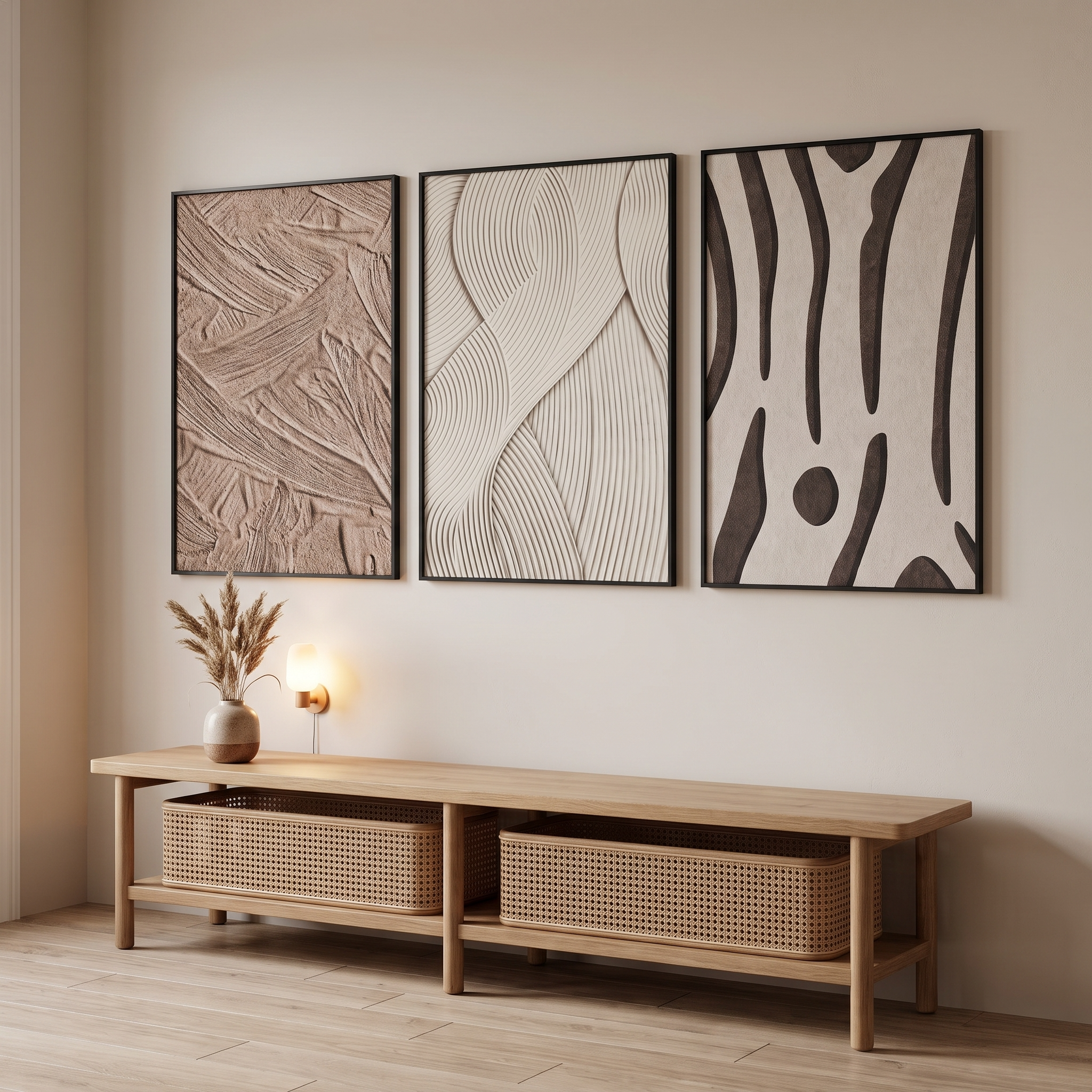 Sandstone Textured Wall Art Set of 3, Large Canvas Wall Decor with Modern Minimalist Design