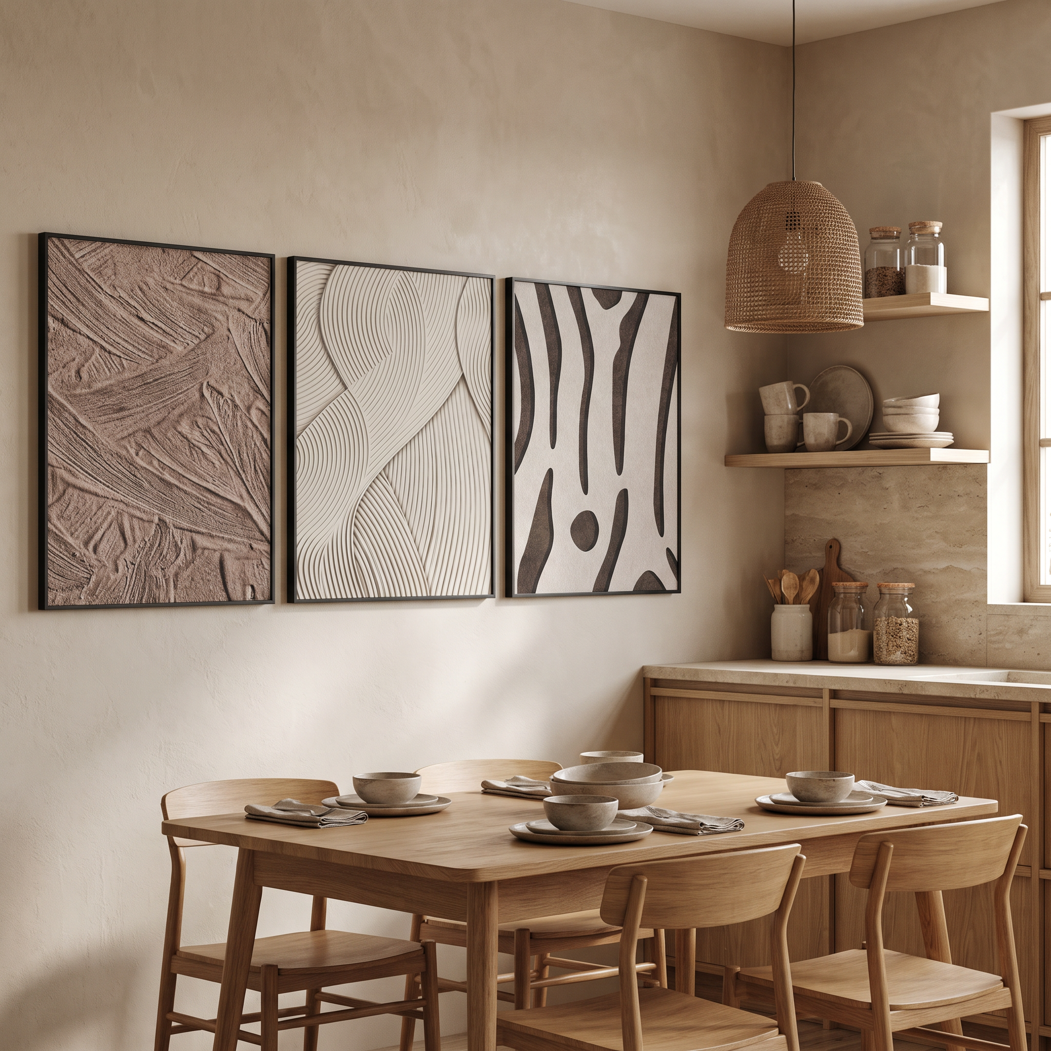 Sandstone Textured Wall Art Set of 3, Large Canvas Wall Decor with Modern Minimalist Design