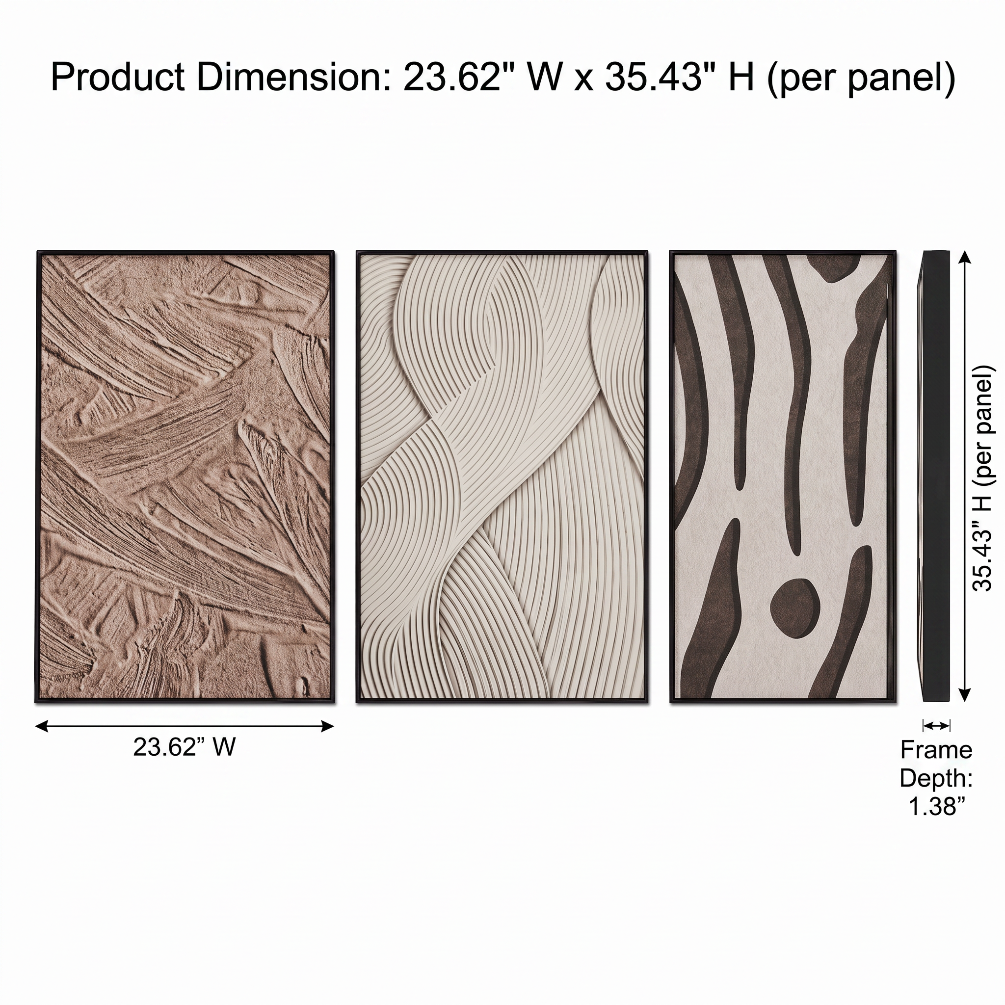 Sandstone Textured Wall Art Set of 3, Large Canvas Wall Decor with Modern Minimalist Design