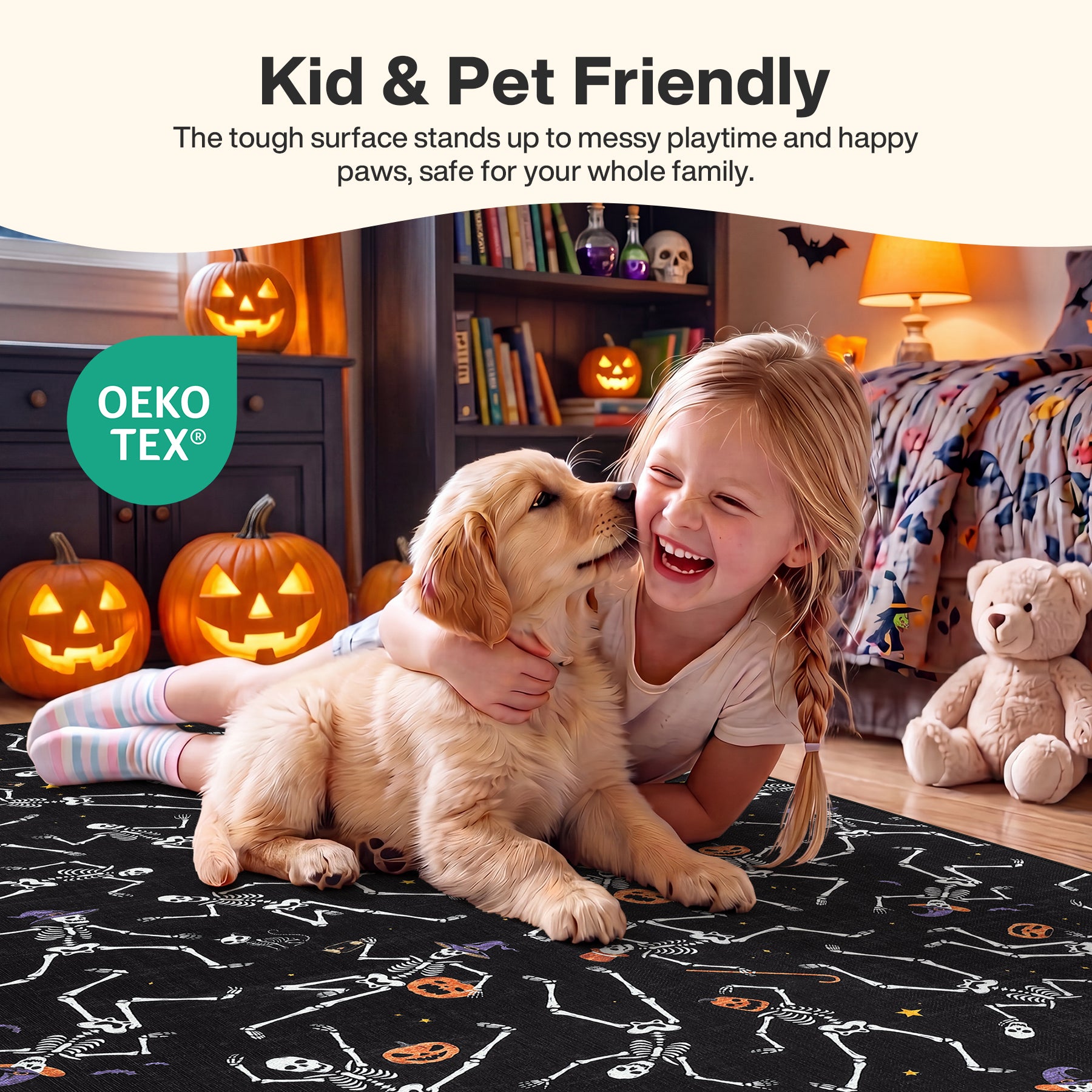 Multiple Sizes Halloween Skeleton Area Rug, Non Slip Washable Floor Mat for Hallways, Gothic Skeleton Floor Carpet for Home Decor