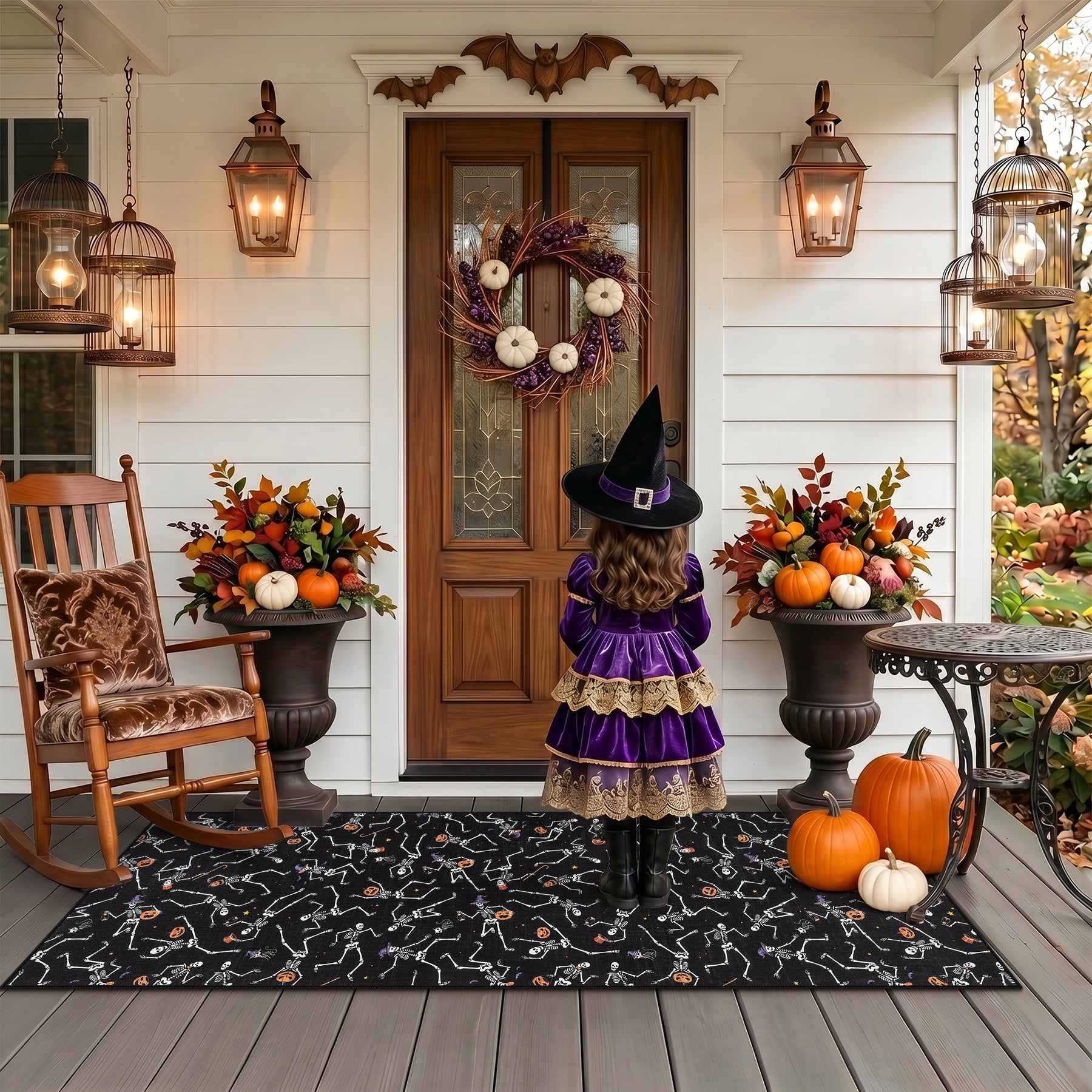 Multiple Sizes Halloween Skeleton Area Rug, Non Slip Washable Floor Mat for Hallways, Gothic Skeleton Floor Carpet for Home Decor