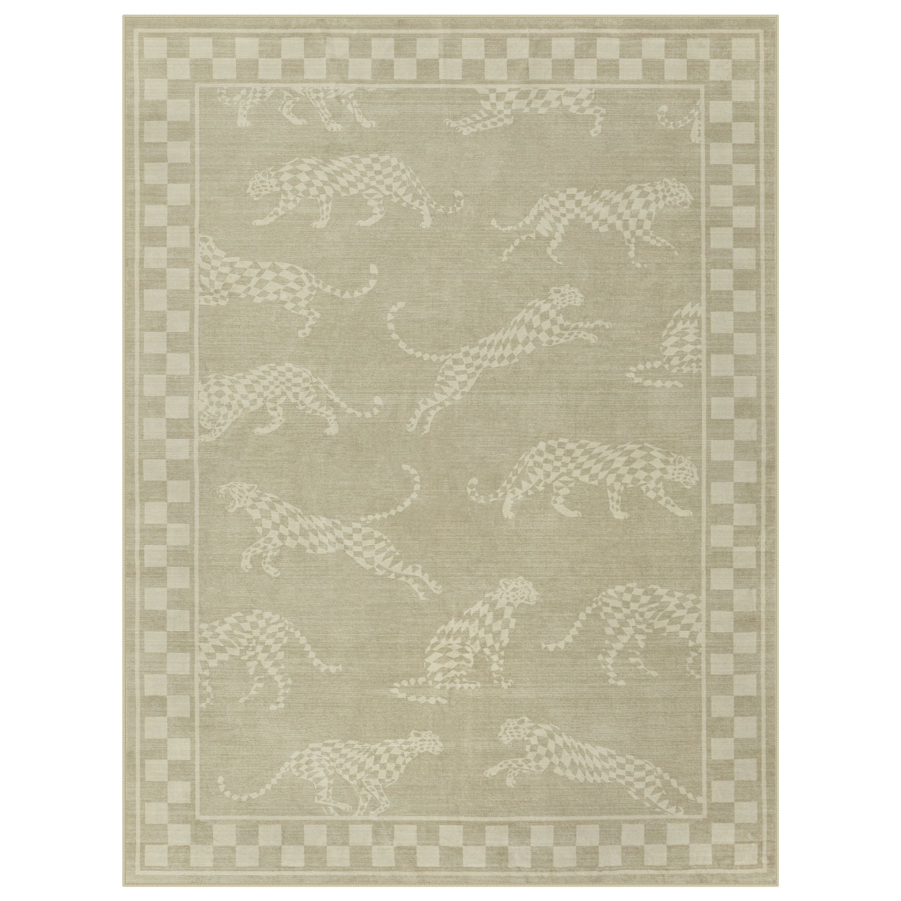 Leaping Cheetah Print Checkered Area Rug, Machine Washable Soft Non-Slip Low Pile Carpet, Oeko-Tex Certified
